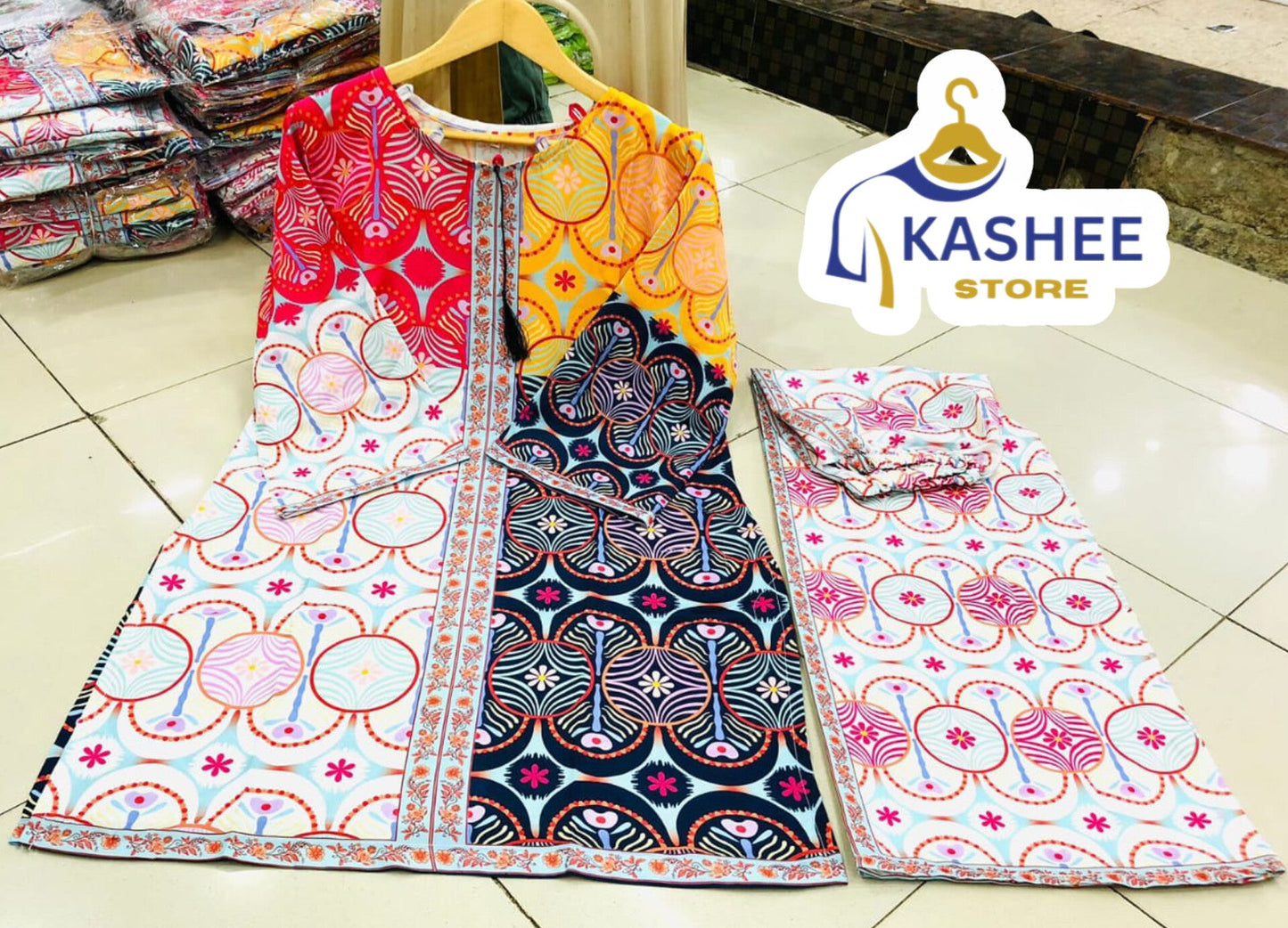 Multi-Colour Digital Print Shirt & Bell Bottom