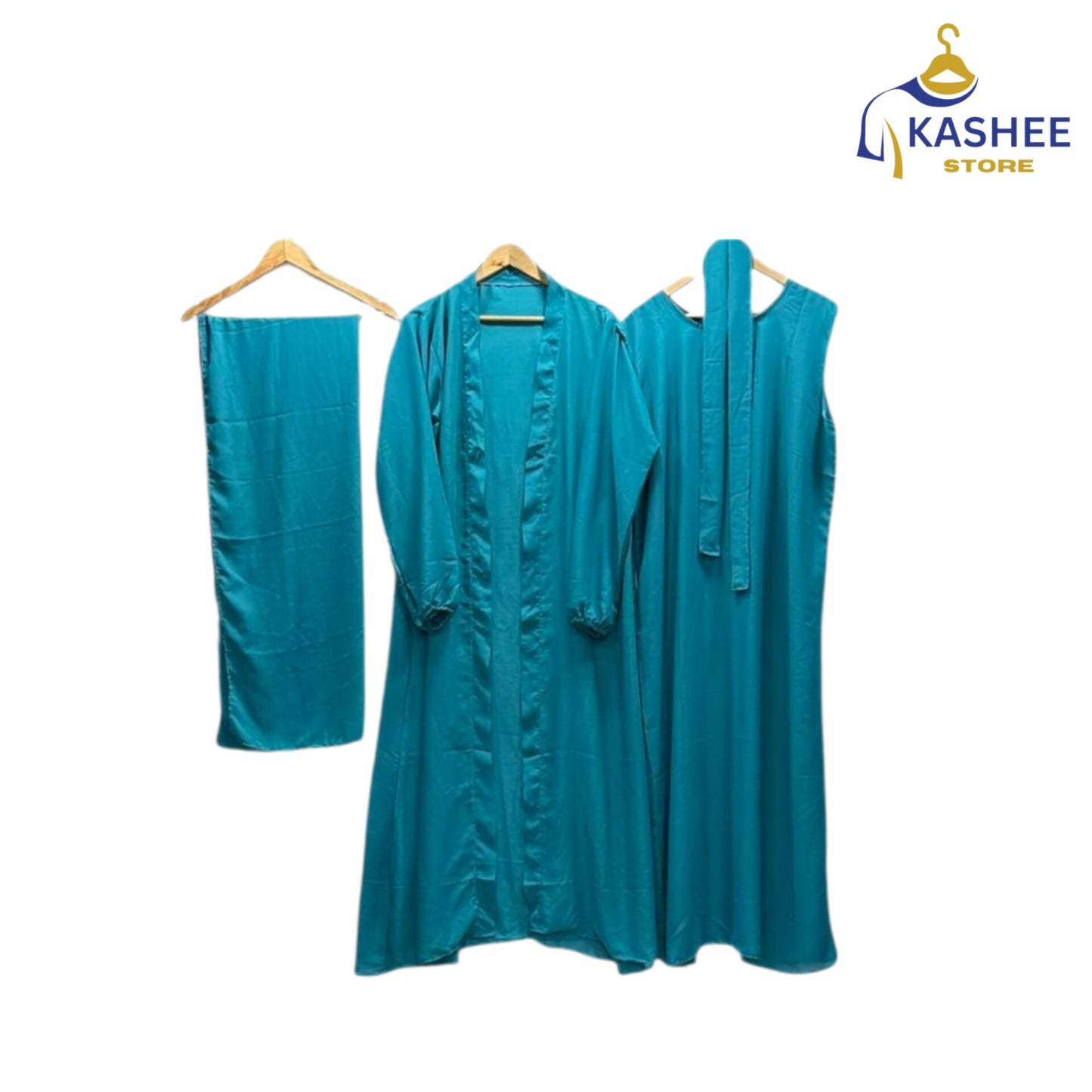 4-Piece Inner Gown Abaya Set with Scarf & Belt