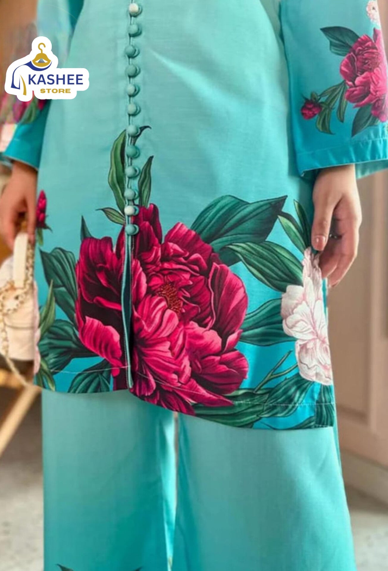 Digital Floral Silk Cord Set – 2Pc"