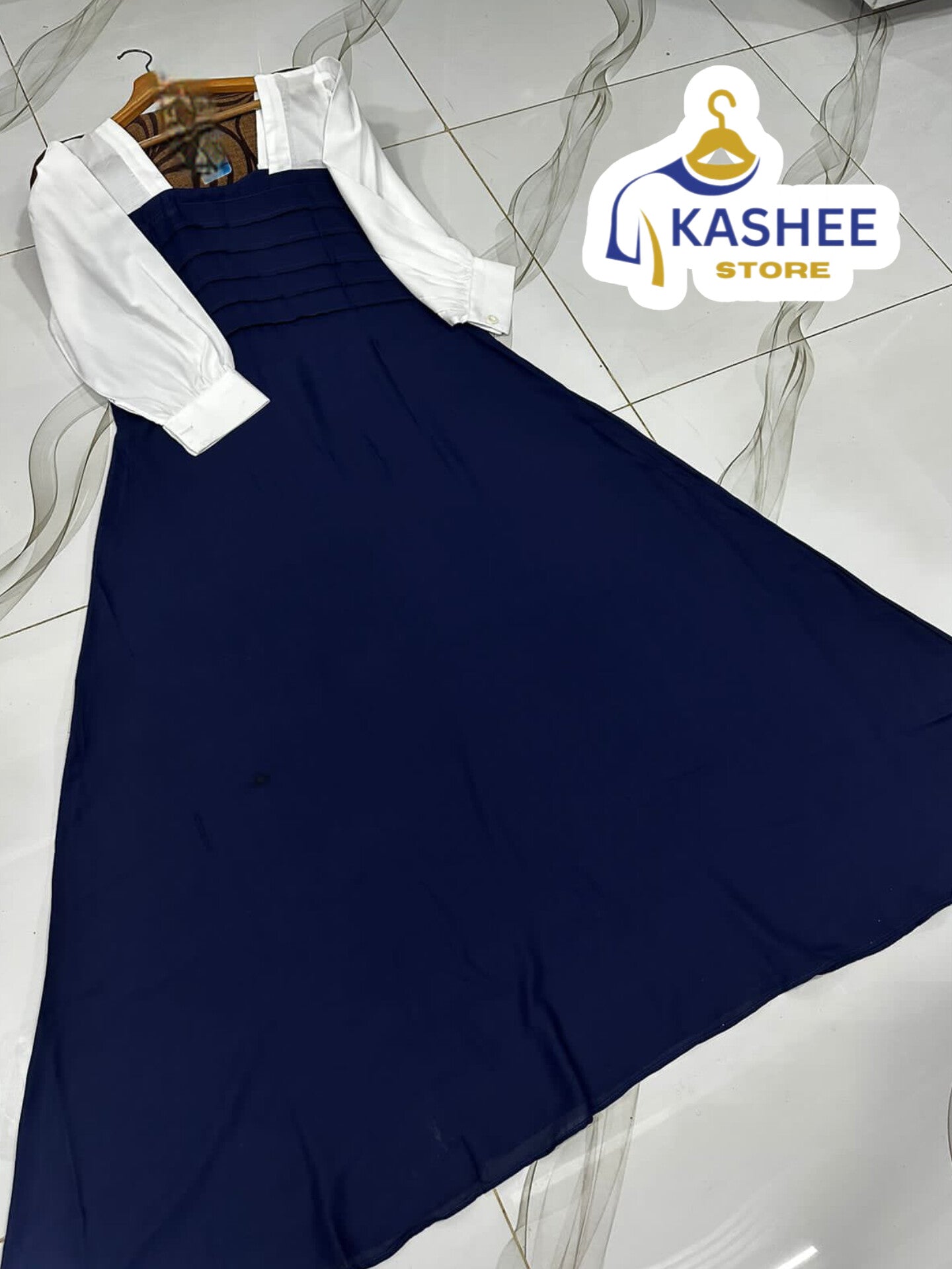 Front & Back Pleated Georgette Maxi with White Sleeves