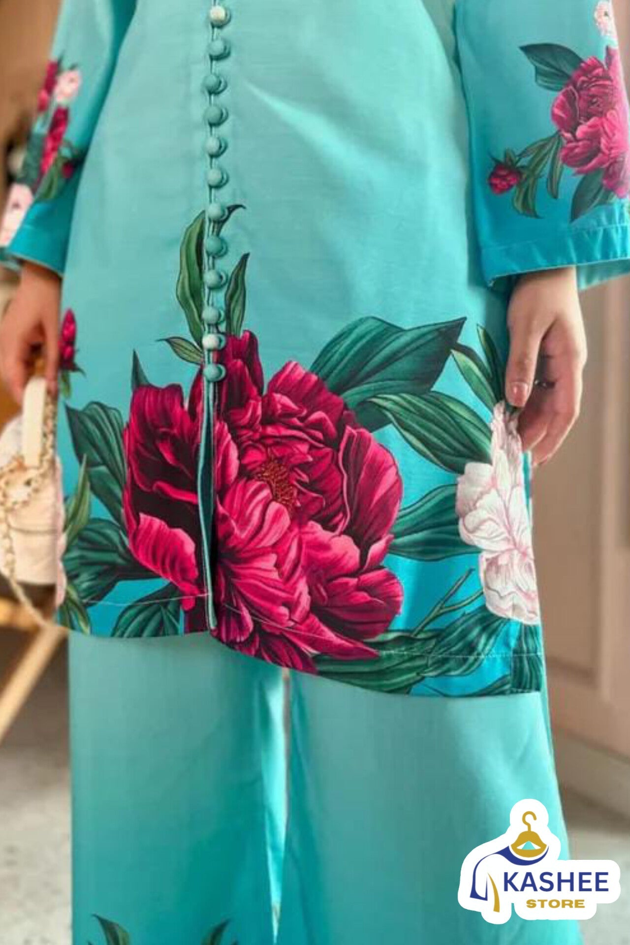 Digital Floral Silk Cord Set – 2Pc"