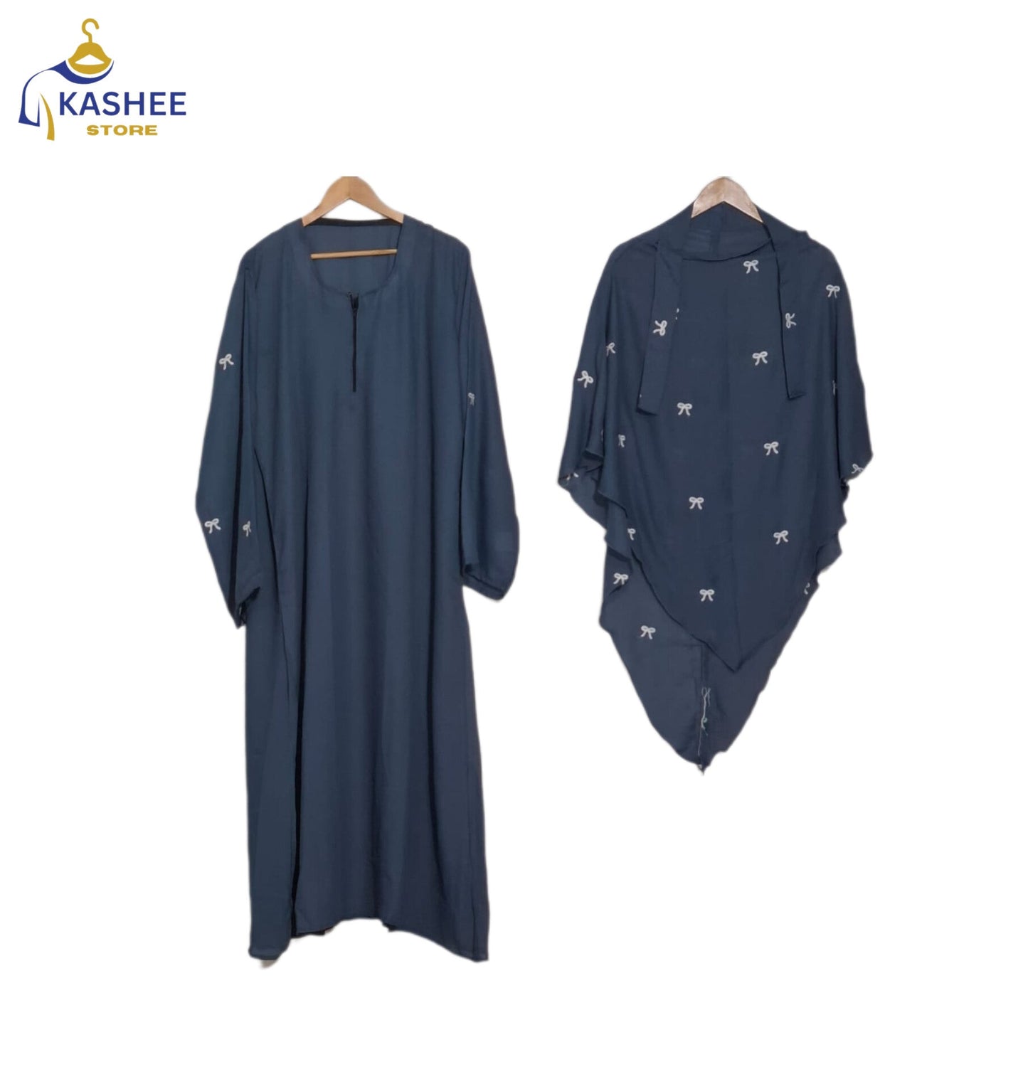 Bow Embroidered Khimar Abaya – Dual Georgette