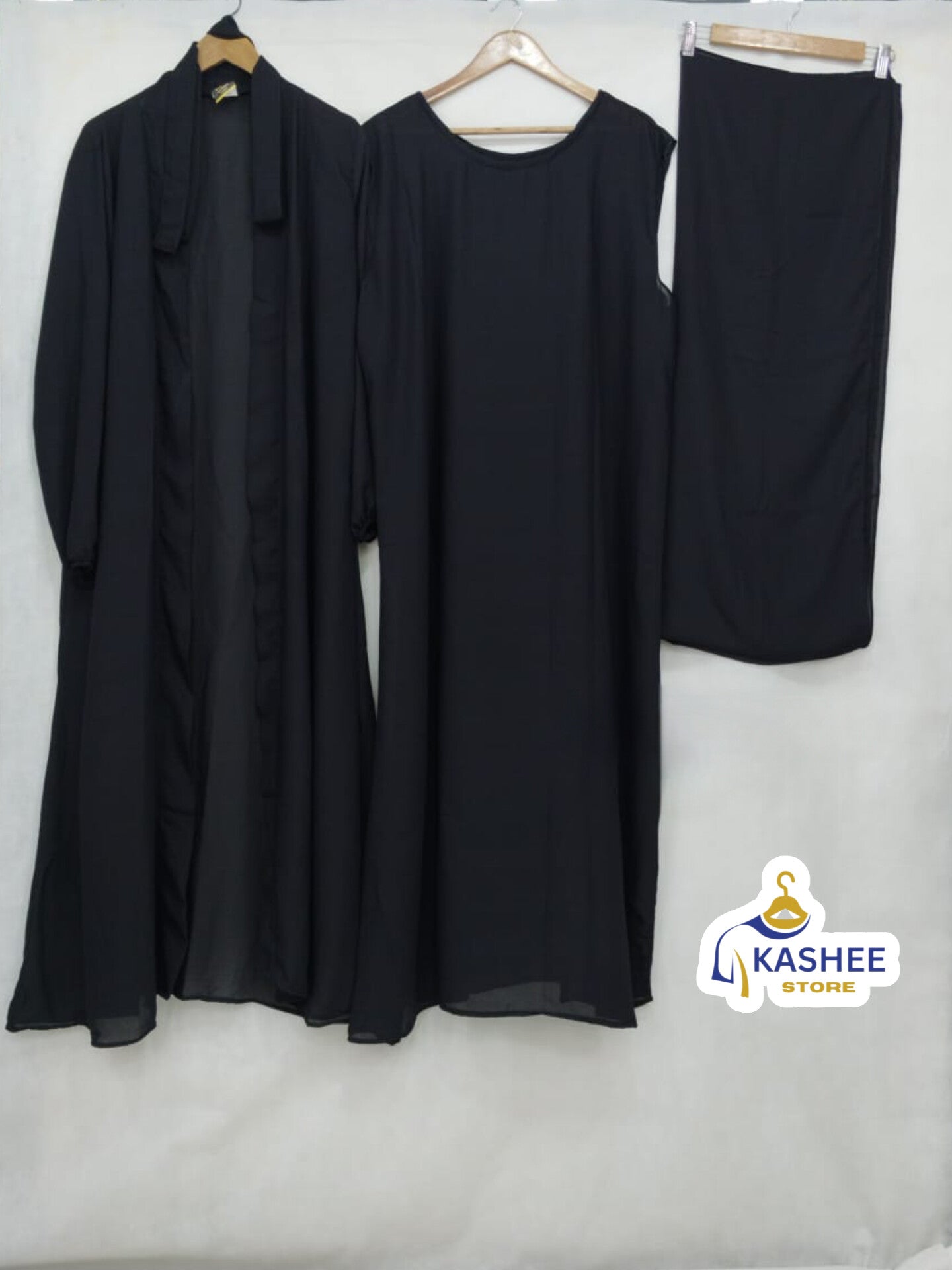 4-Piece Inner Gown Abaya Set with Scarf & Belt