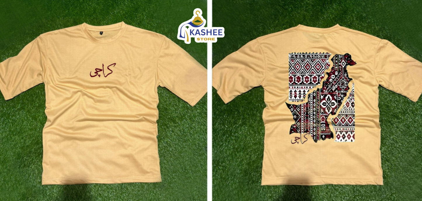 Ajrak Map Vibes – Down Shoulder Statement Shirt"