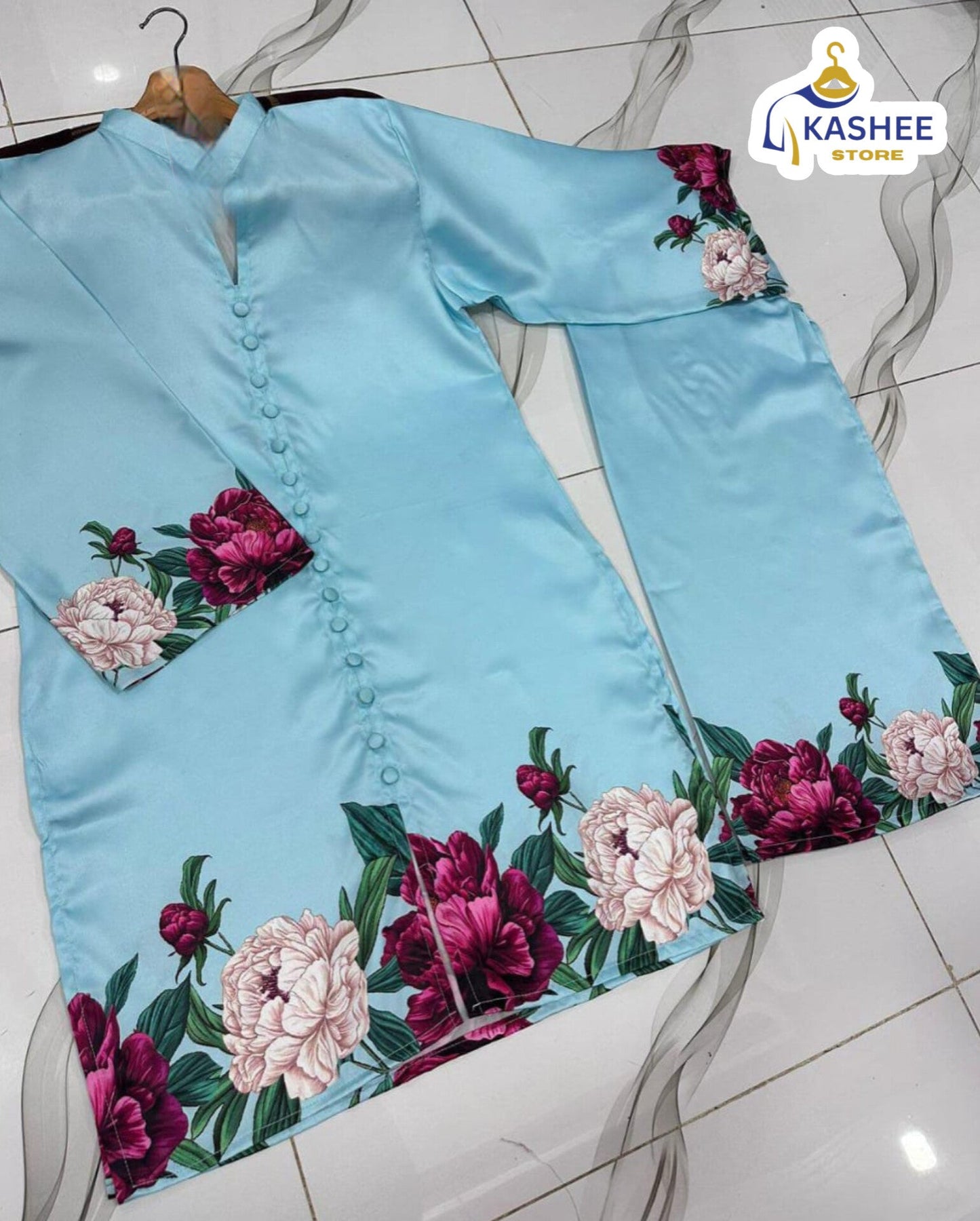Digital Floral Silk Cord Set – 2Pc"