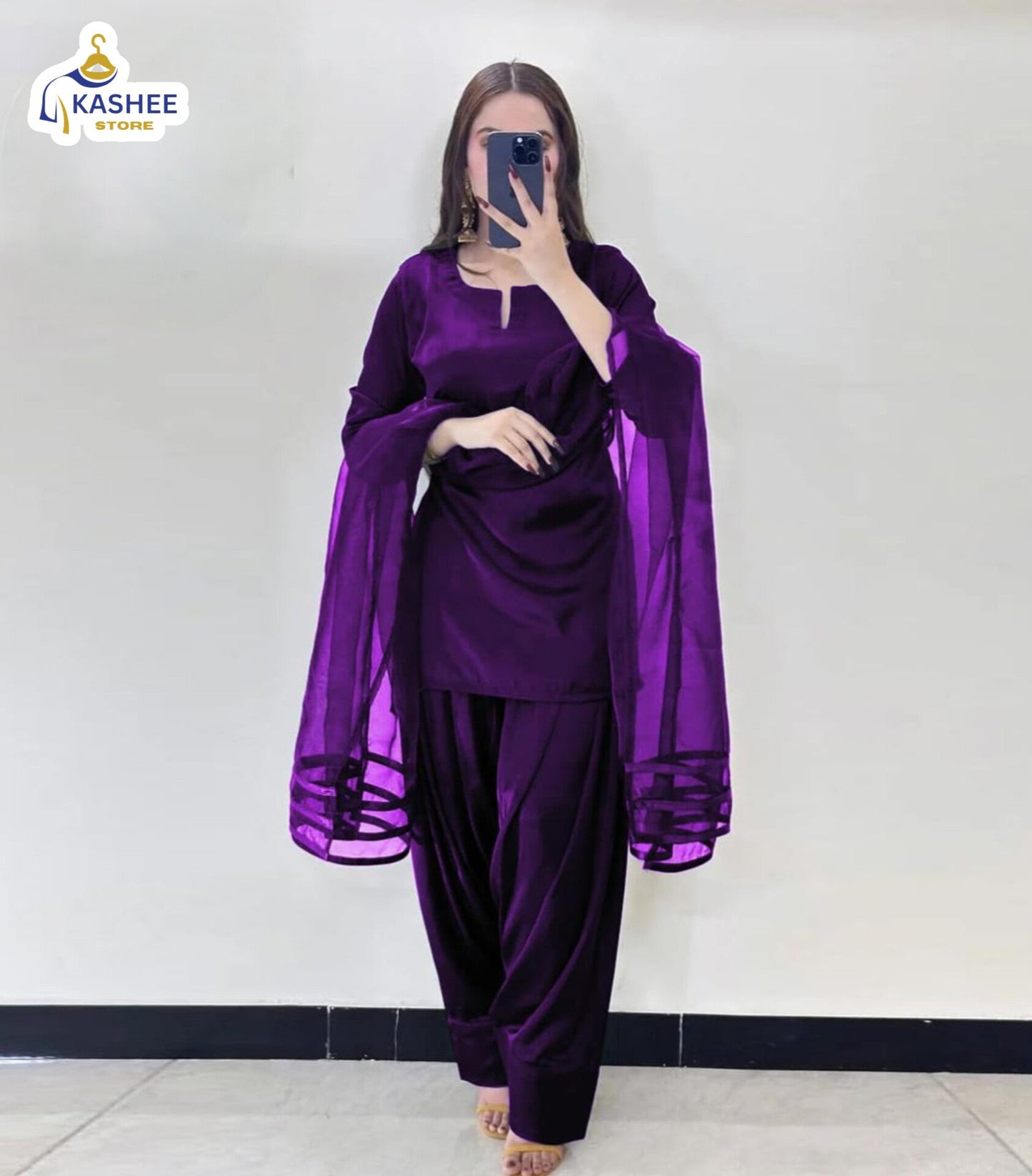 V-Neck Silk Farshi 3Pc