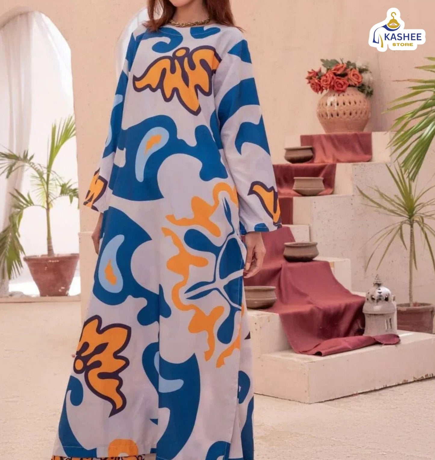 Trendy Digital Printed 2Pc Set – Long Shirt & Bell Bottom Trouser