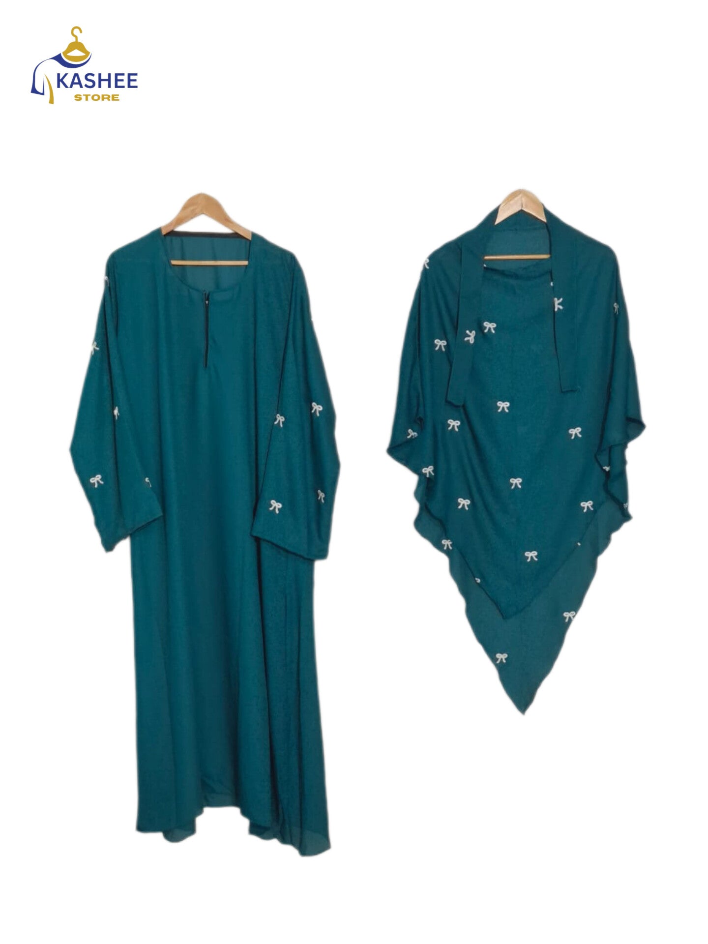Bow Embroidered Khimar Abaya – Dual Georgette