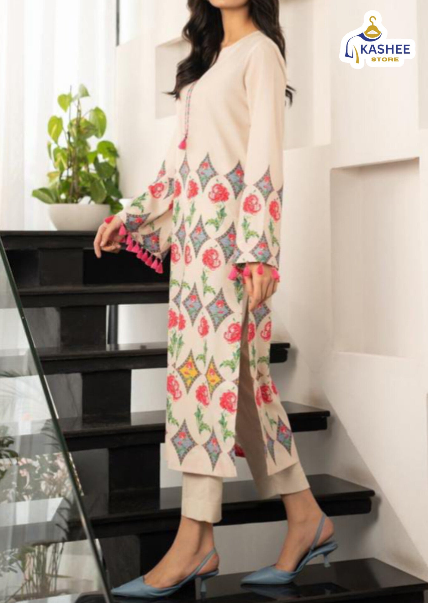 Women’s 2pc Swiss Lawn Suit – Long Digital Printed Shirt with Bell Bottom Trouser