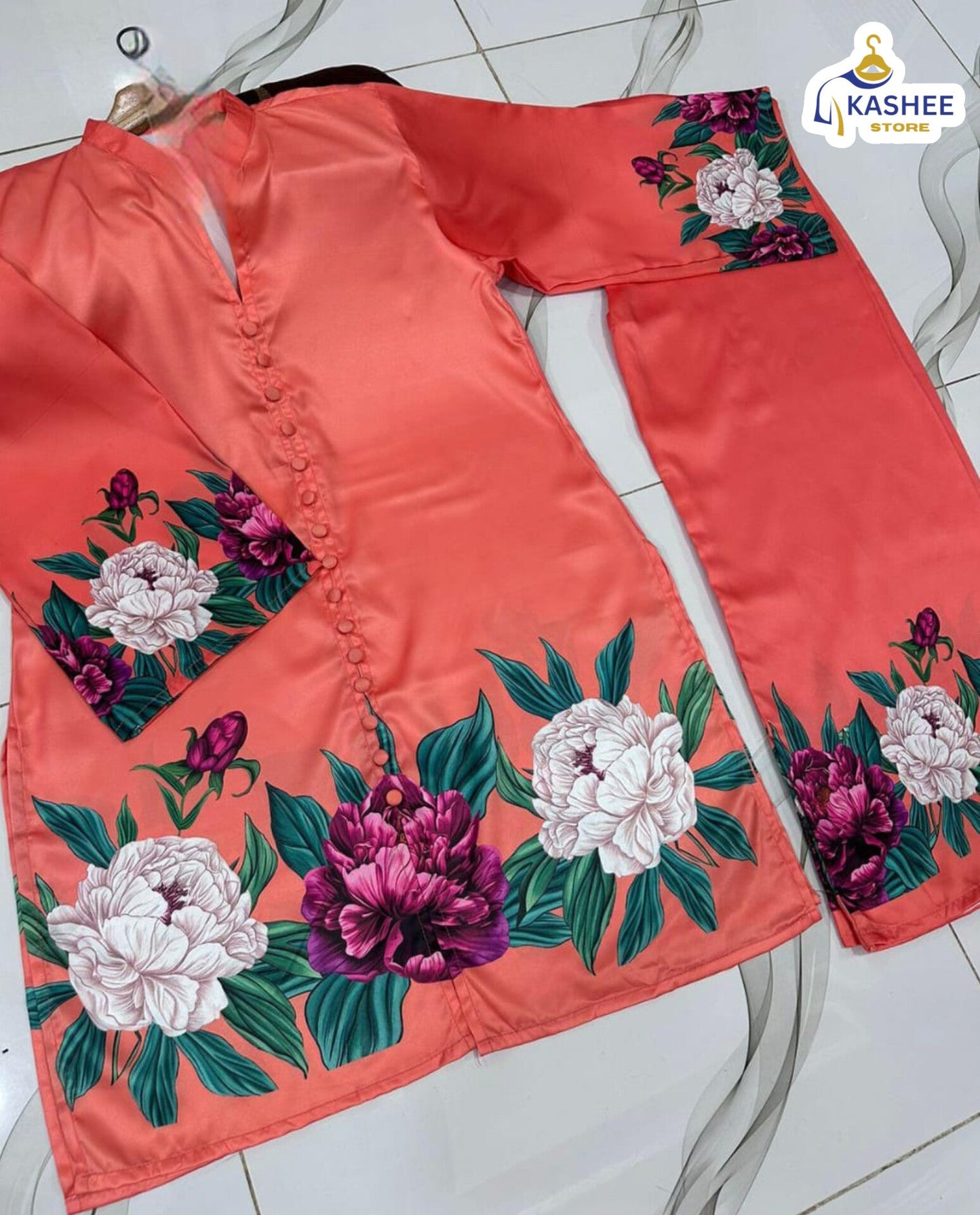 Digital Floral Silk Cord Set – 2Pc"