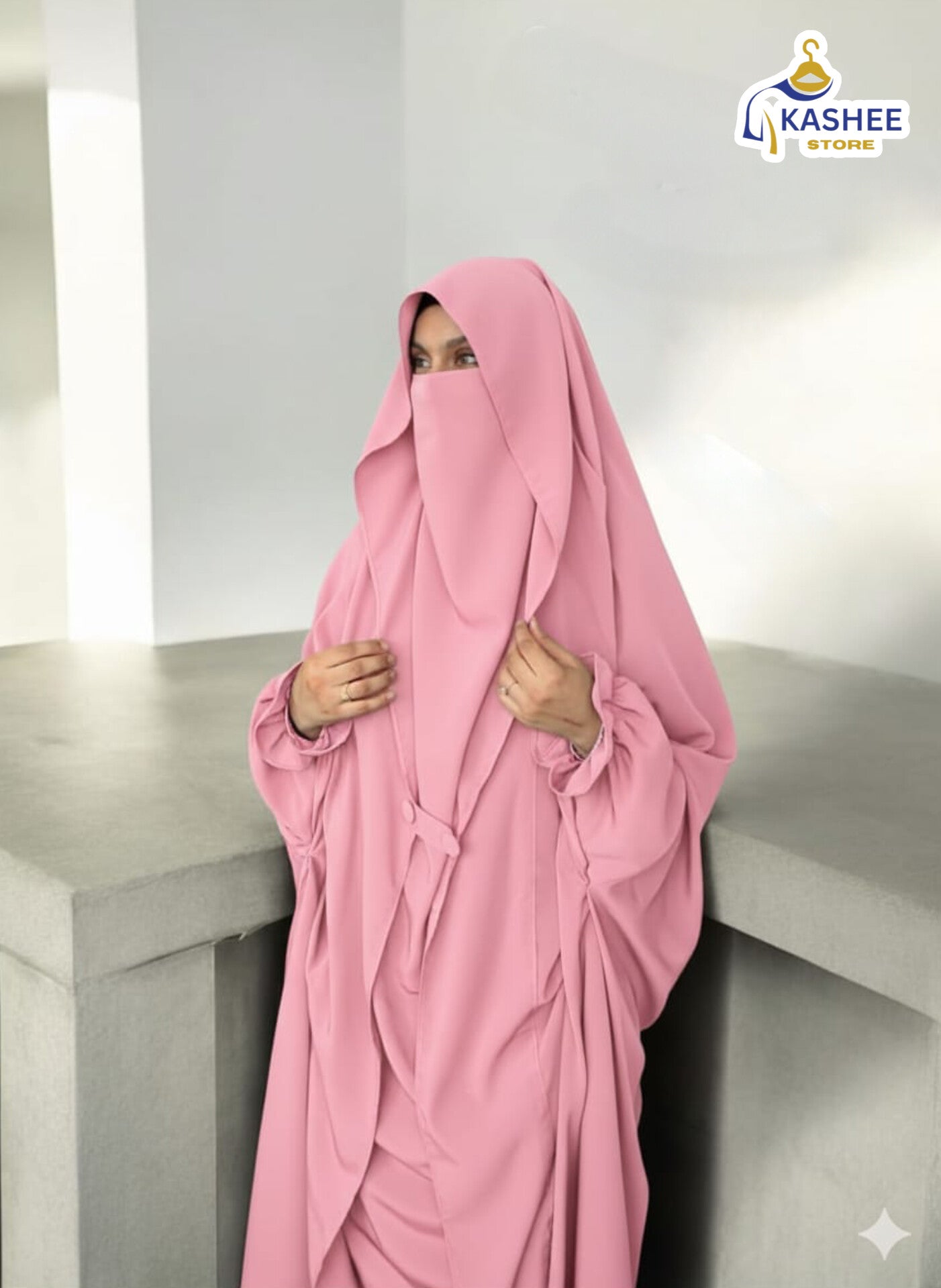 Premium Saudi Jilbab – Peach Nida Fabric