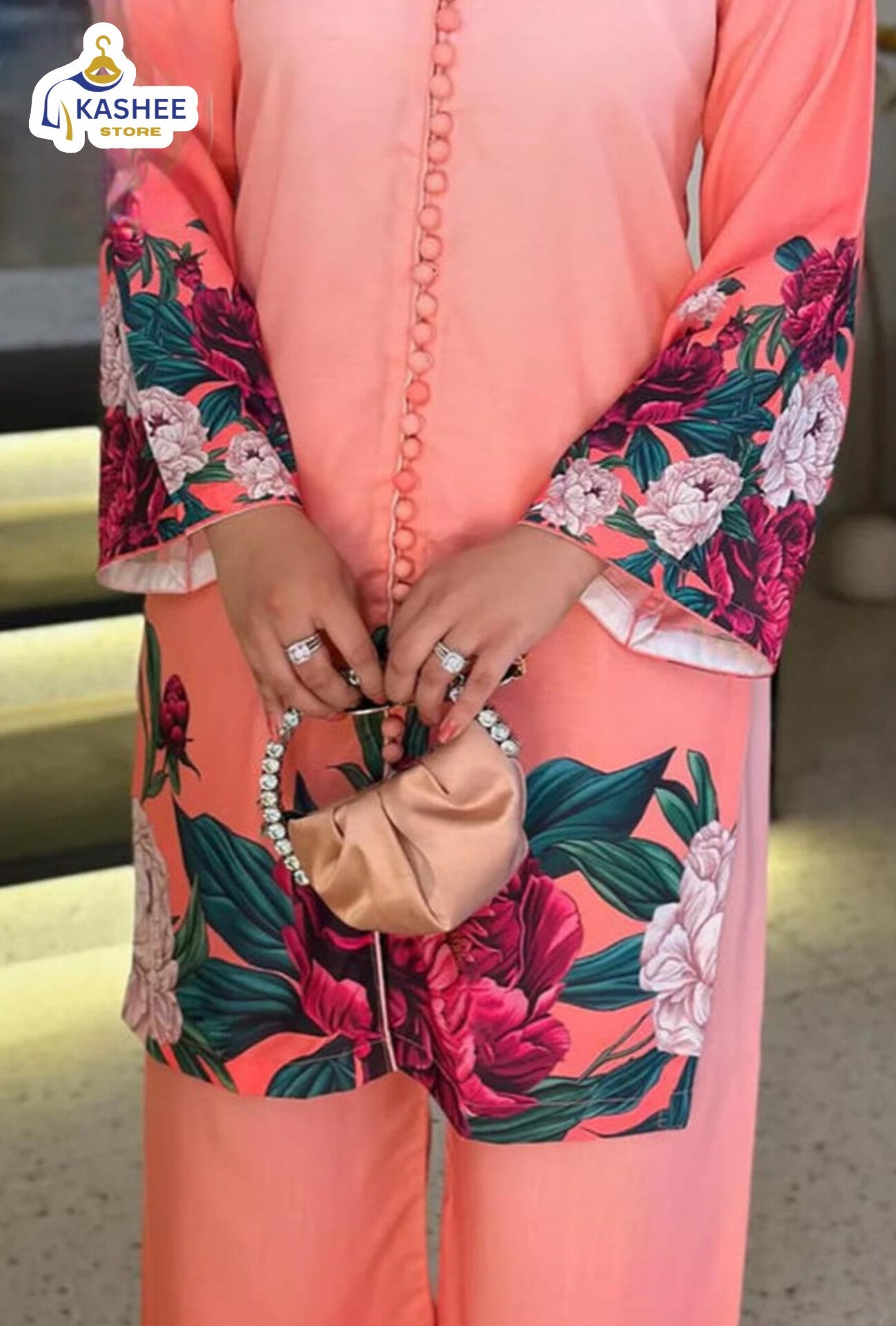 Digital Floral Silk Cord Set – 2Pc"