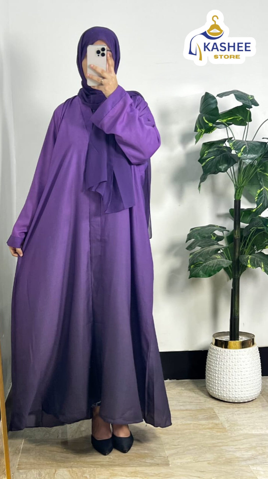 Trendy Front Open Tie & Dye Abaya – With Scarf