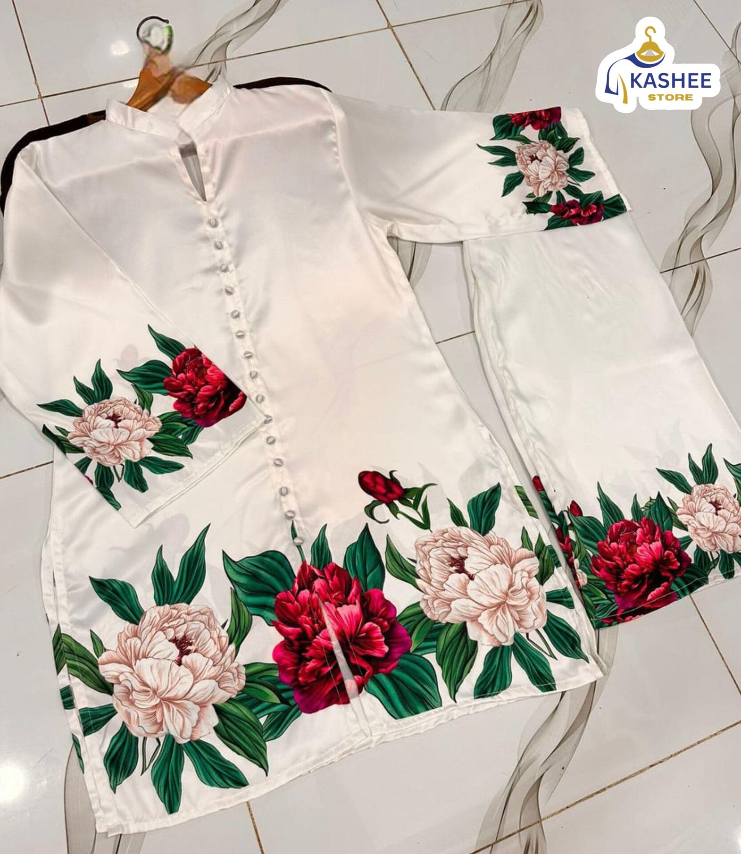 Digital Floral Silk Cord Set – 2Pc"