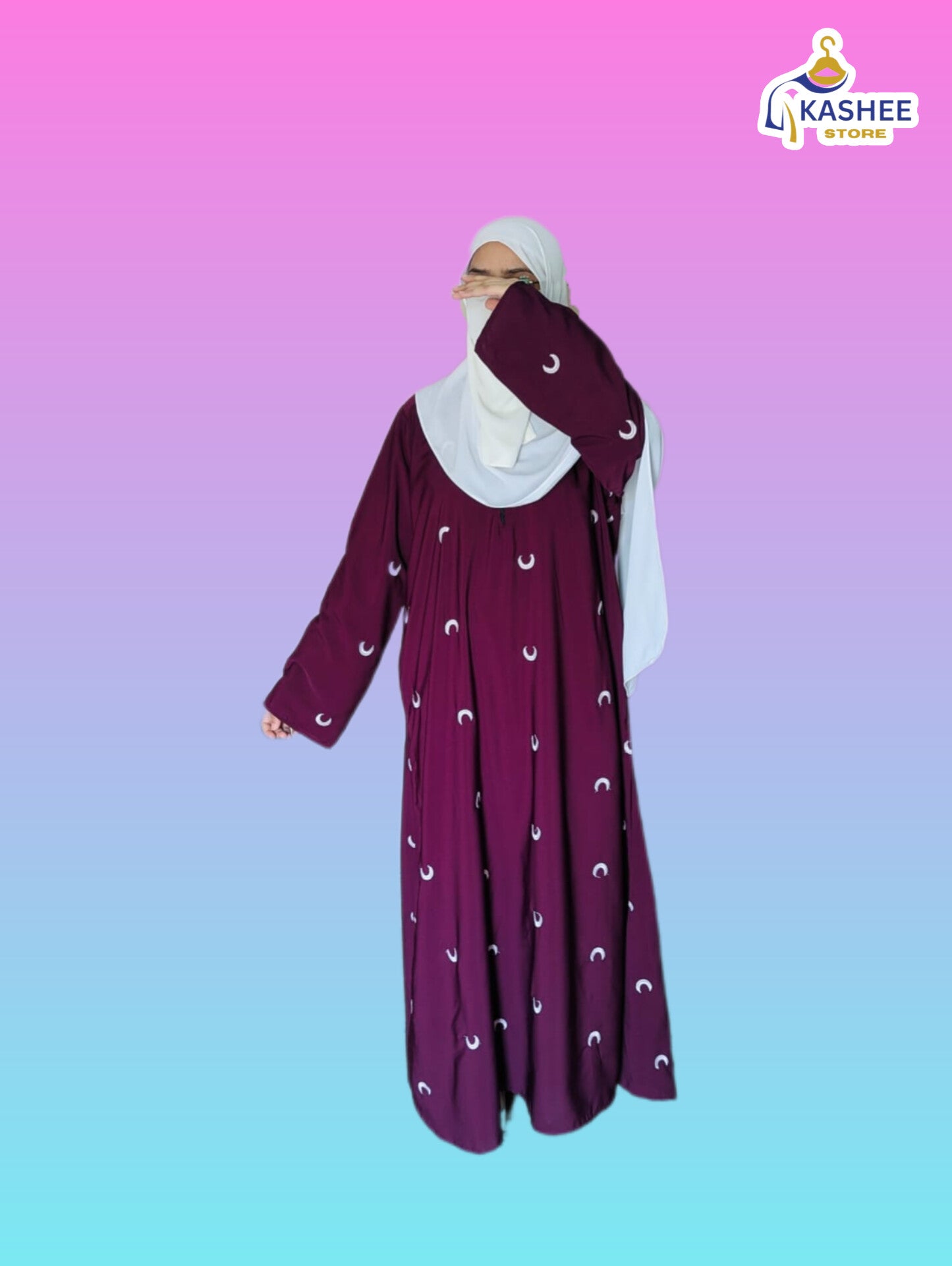 Moon Embroidered Abaya – Premium Peach Georgette