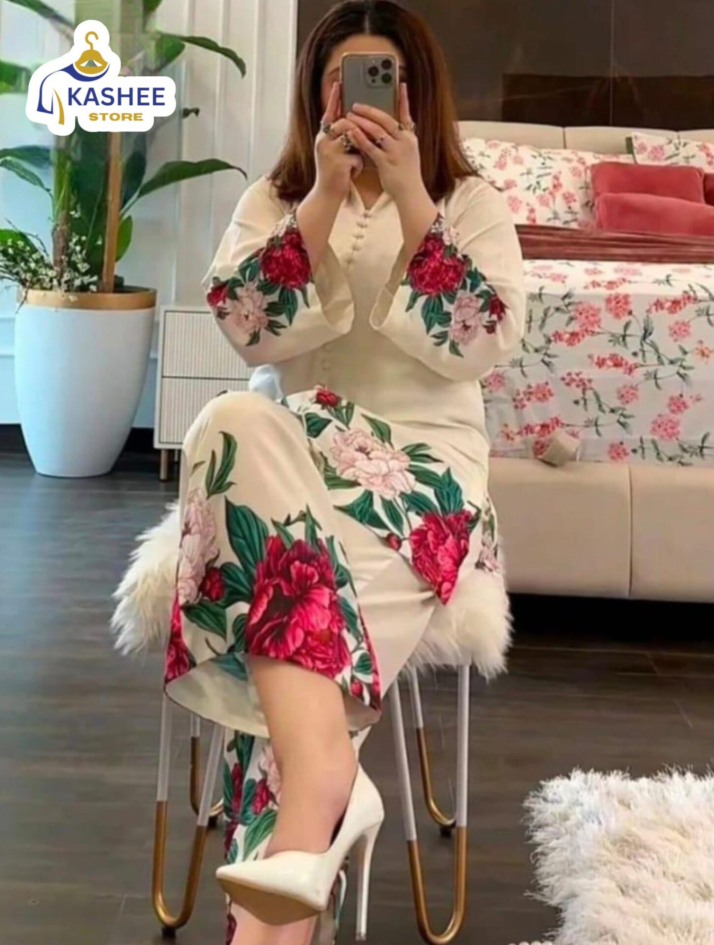 Digital Floral Silk Cord Set – 2Pc"