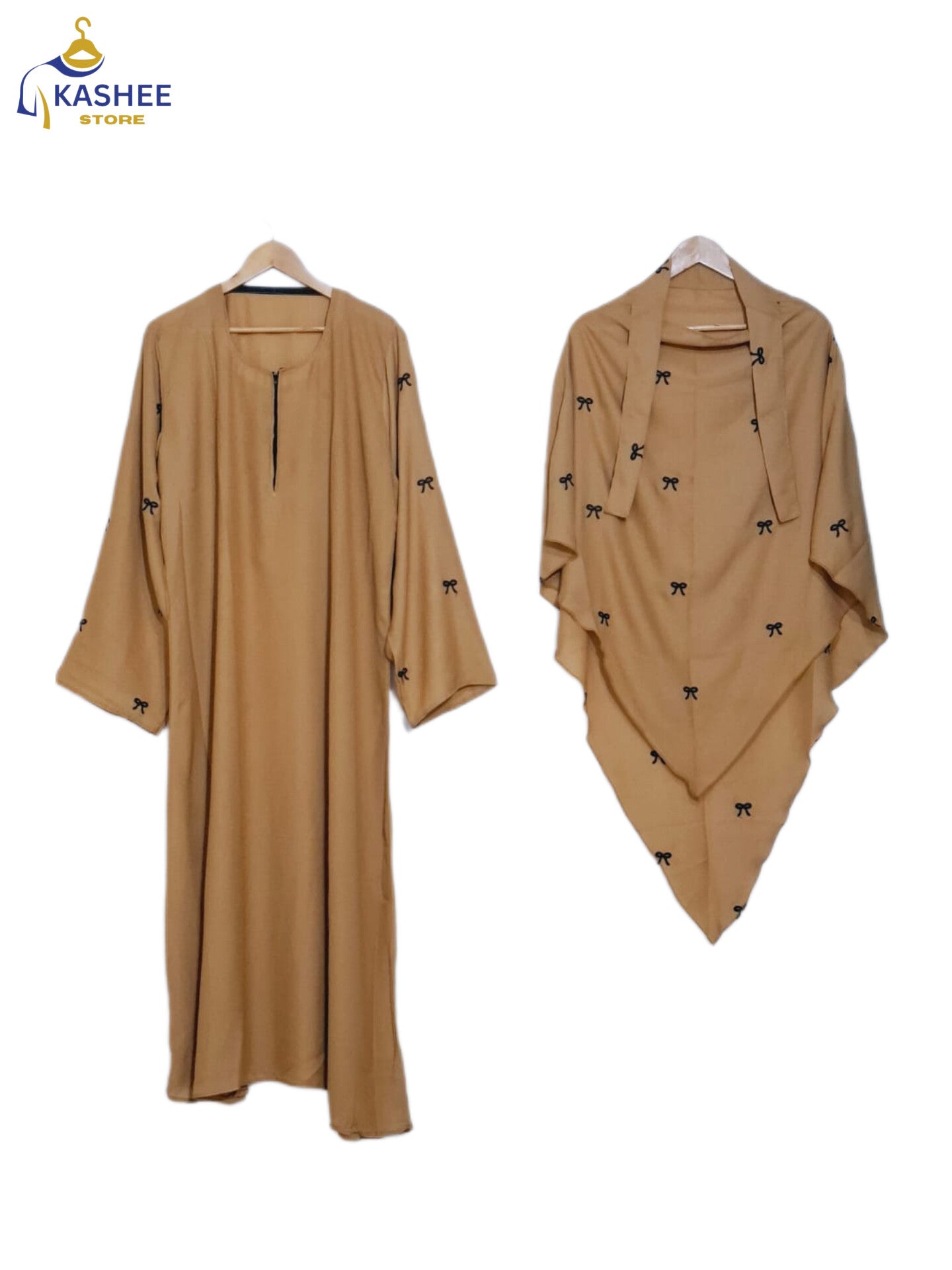 Bow Embroidered Khimar Abaya – Dual Georgette
