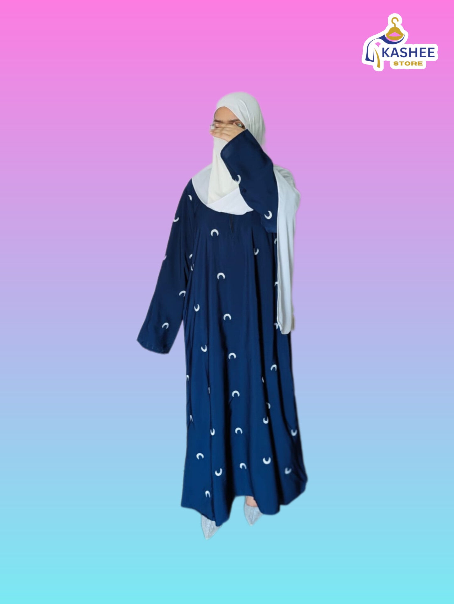 Moon Embroidered Abaya – Premium Peach Georgette
