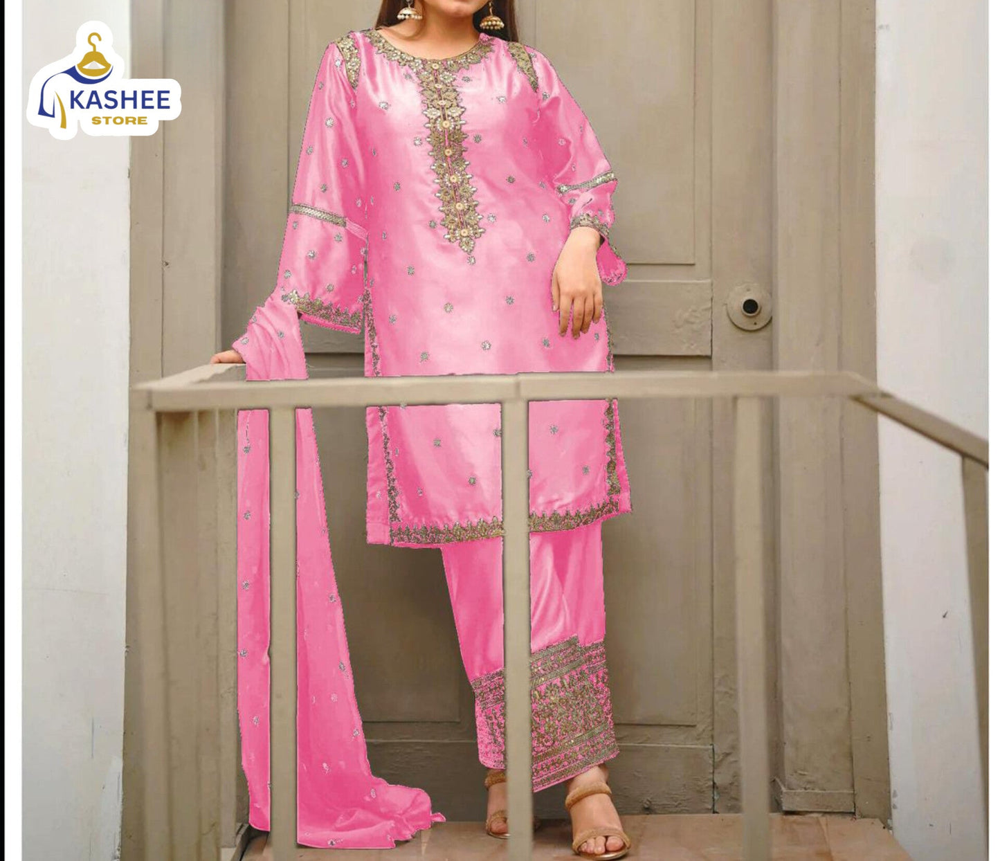 Shamose Silk 3Pc | Sequin Shirt, Trouser & Dupatta