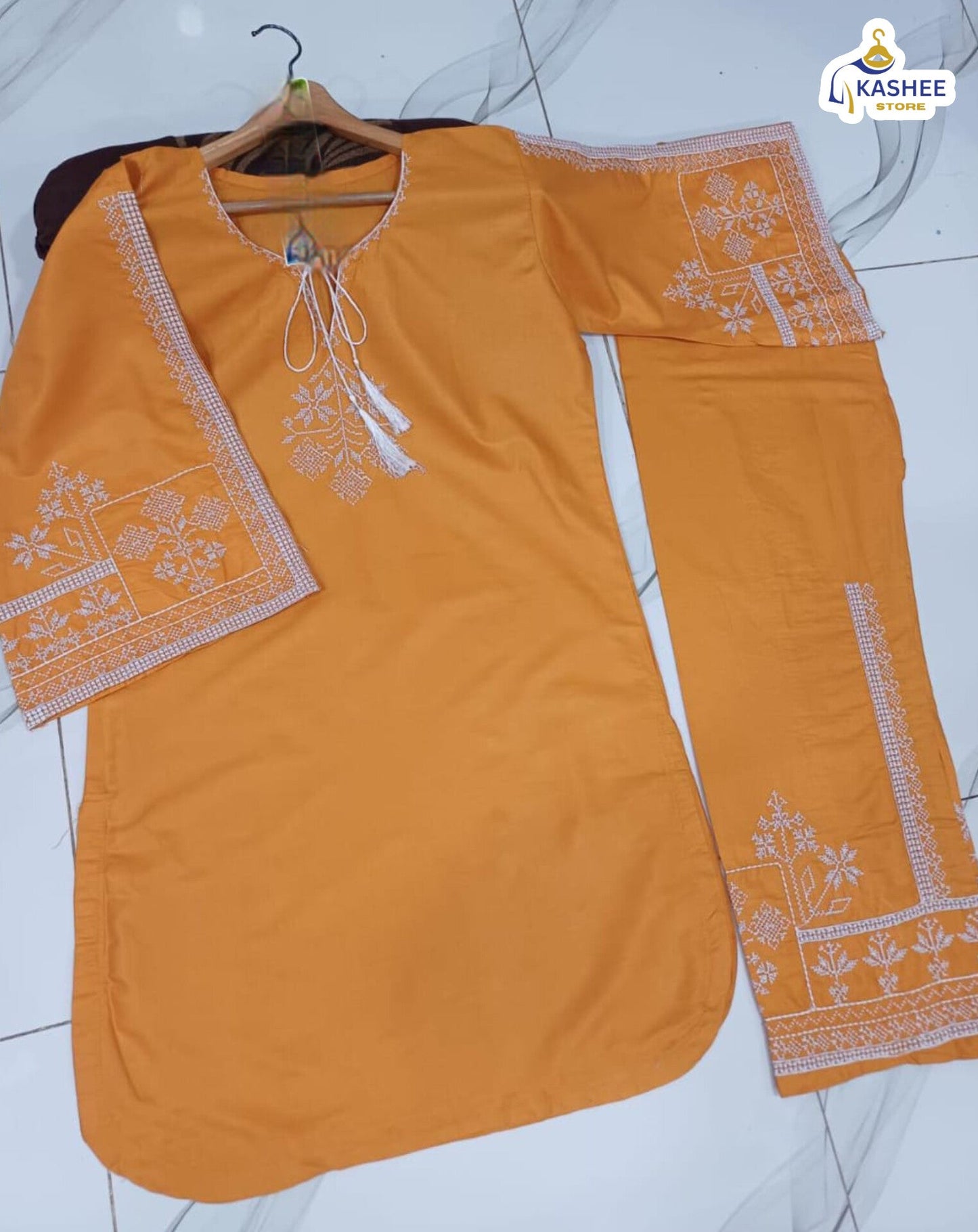 "2Pc Pure Bareeza Cotton Suit | Aari Embroidered Shirt with Flapper"