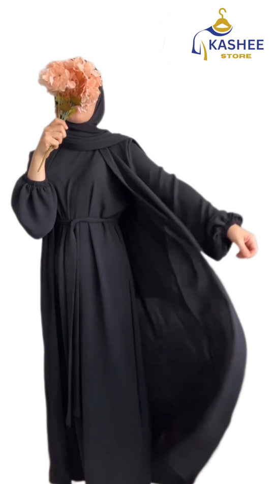 4-Piece Inner Gown Abaya Set with Scarf & Belt