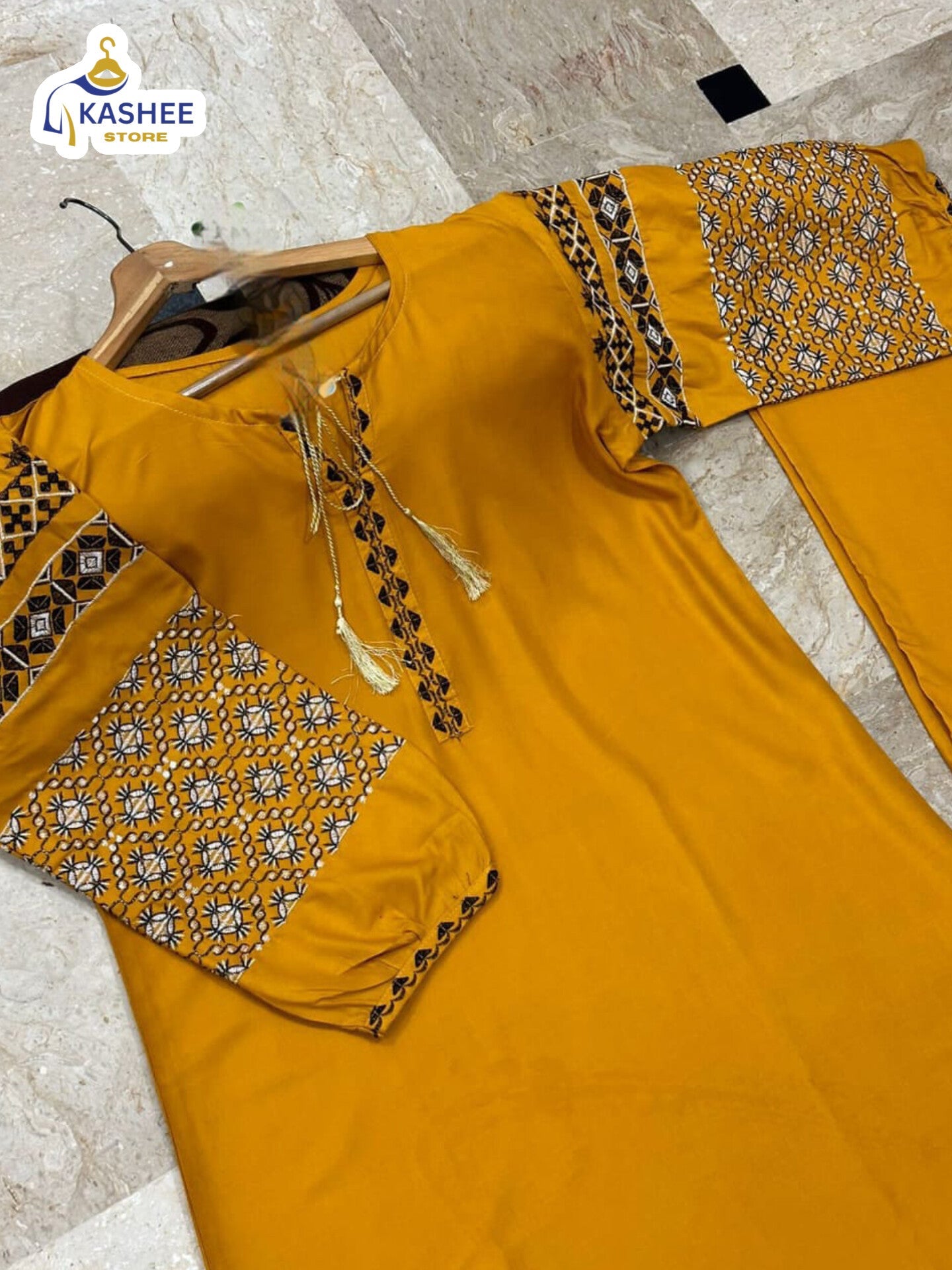 Airline Jabla Sleeve Embroidered 2Pc Linen Outfit"