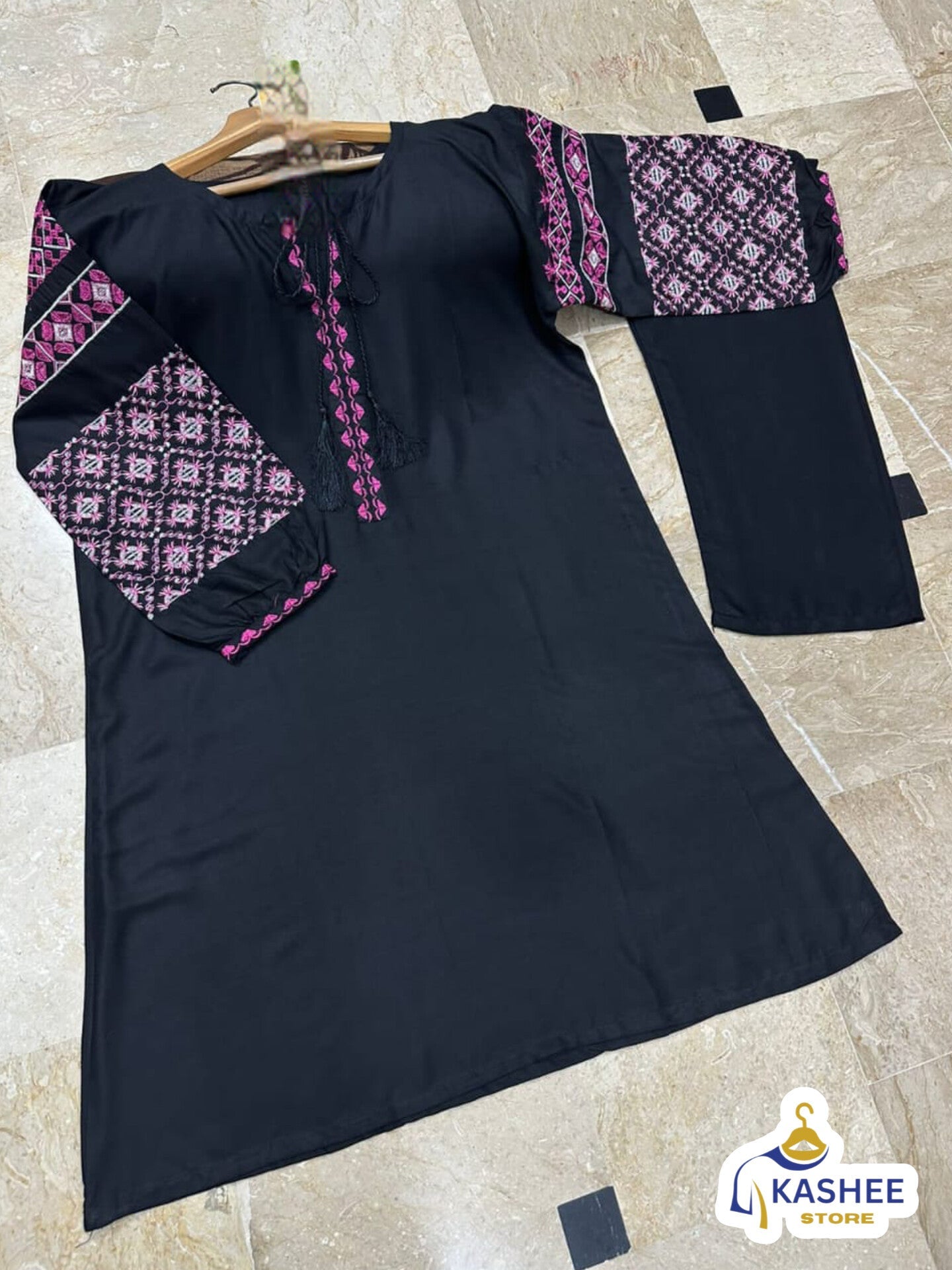 Airline Jabla Sleeve Embroidered 2Pc Linen Outfit"