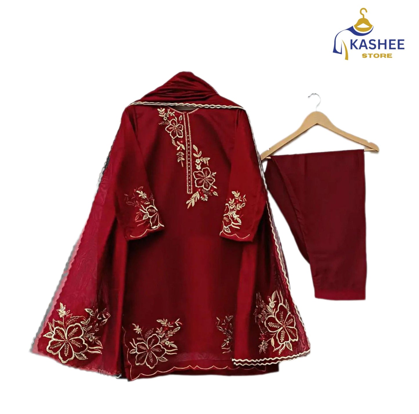 Luxury 3Pc Embroidered Organza Suit with Dupatta & Trouser