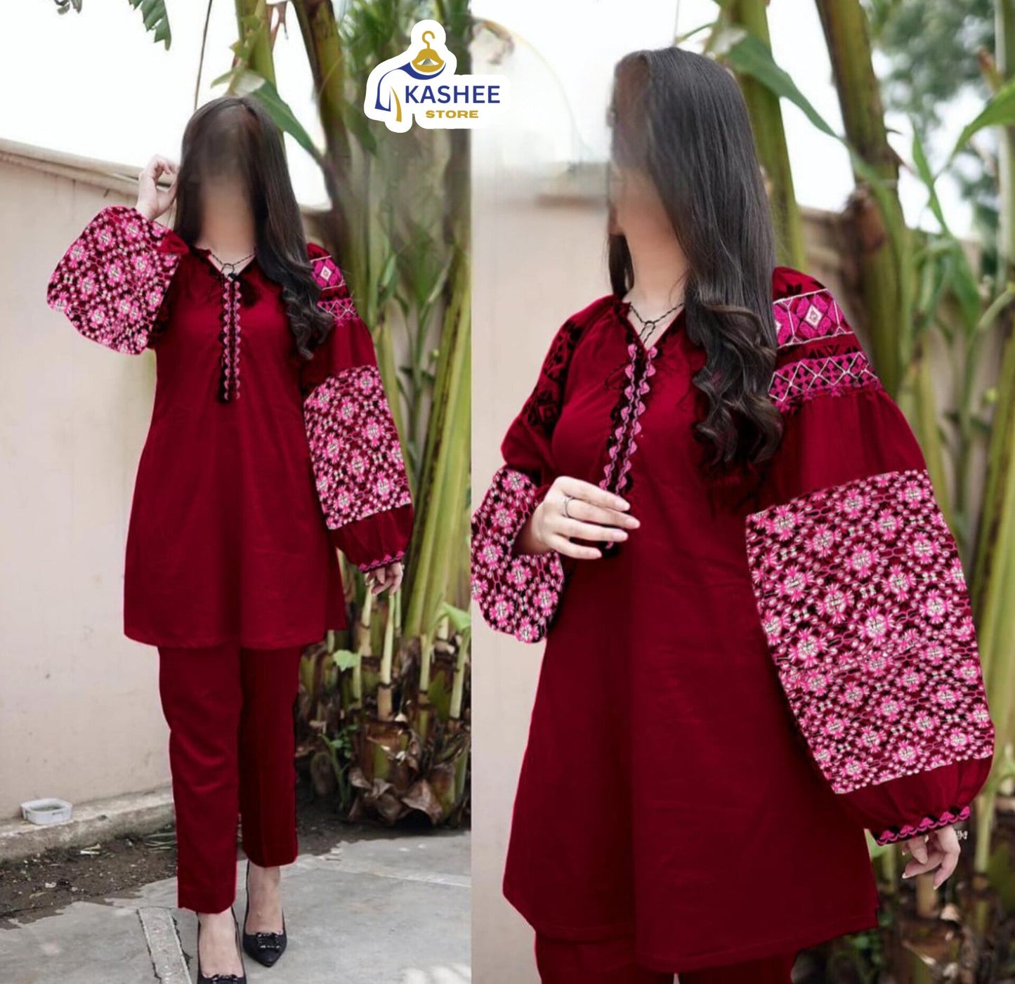 Airline Jabla Sleeve Embroidered 2Pc Linen Outfit"
