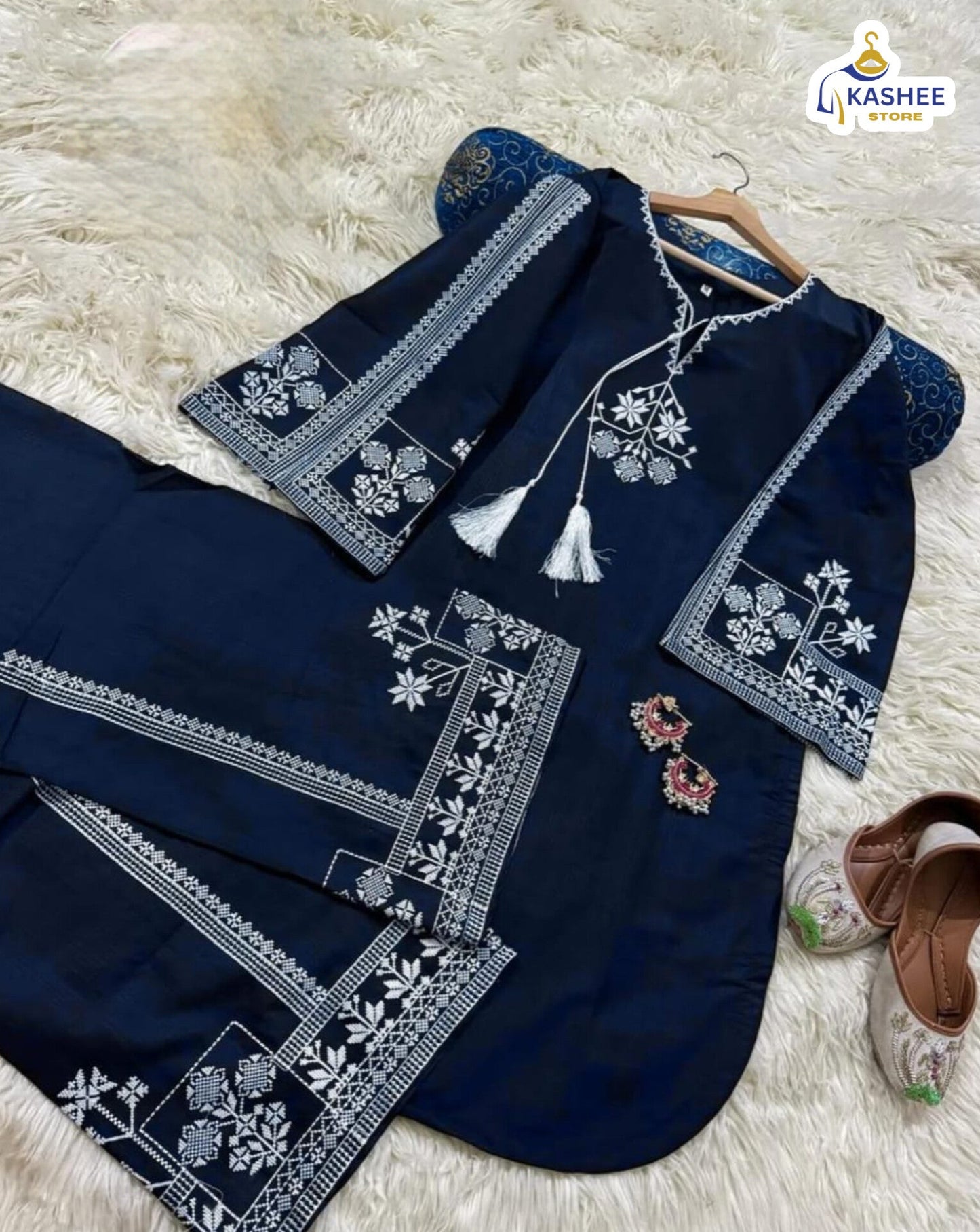 "2Pc Pure Bareeza Cotton Suit | Aari Embroidered Shirt with Flapper"
