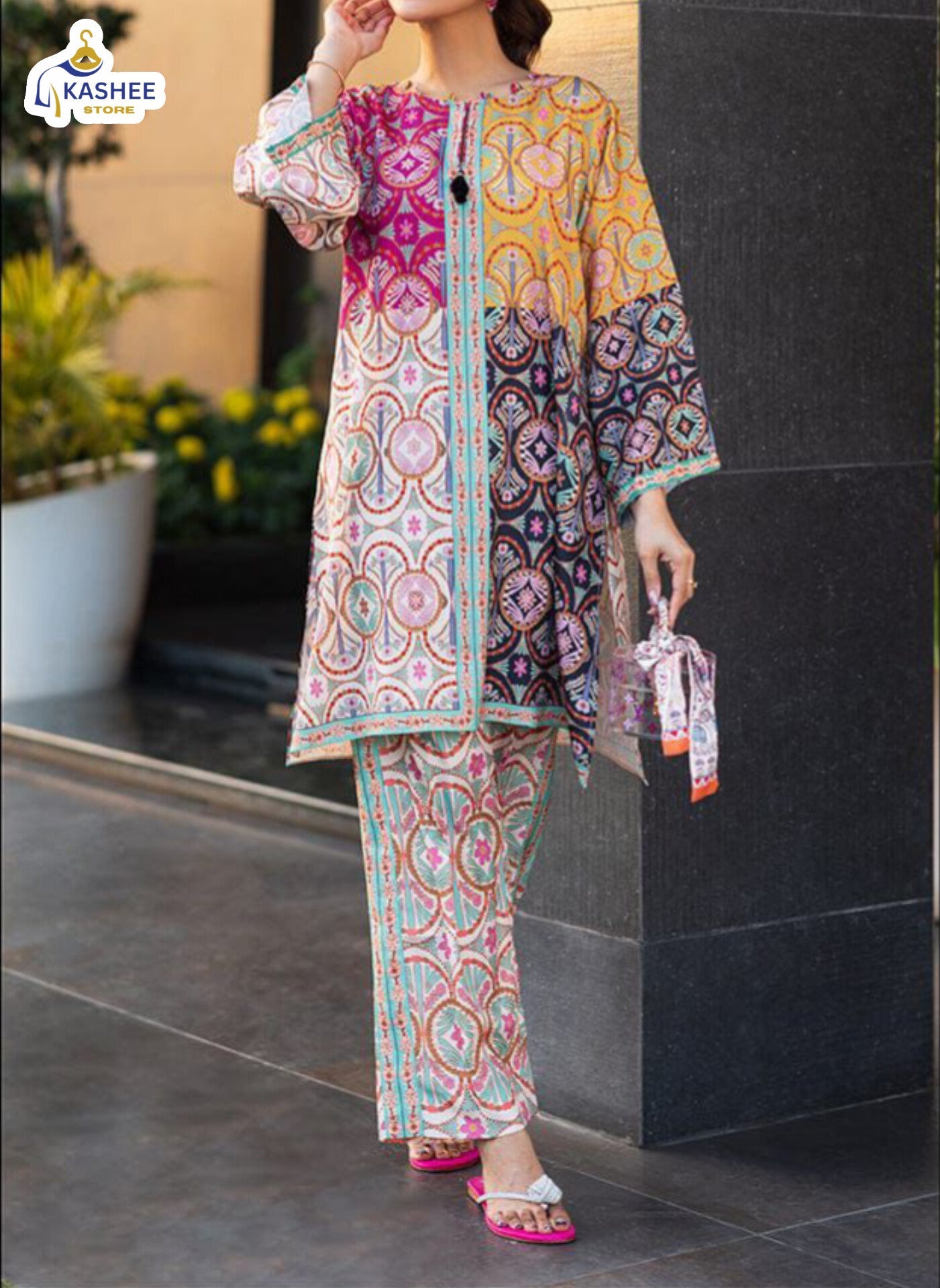 Multi-Colour Digital Print Shirt & Bell Bottom