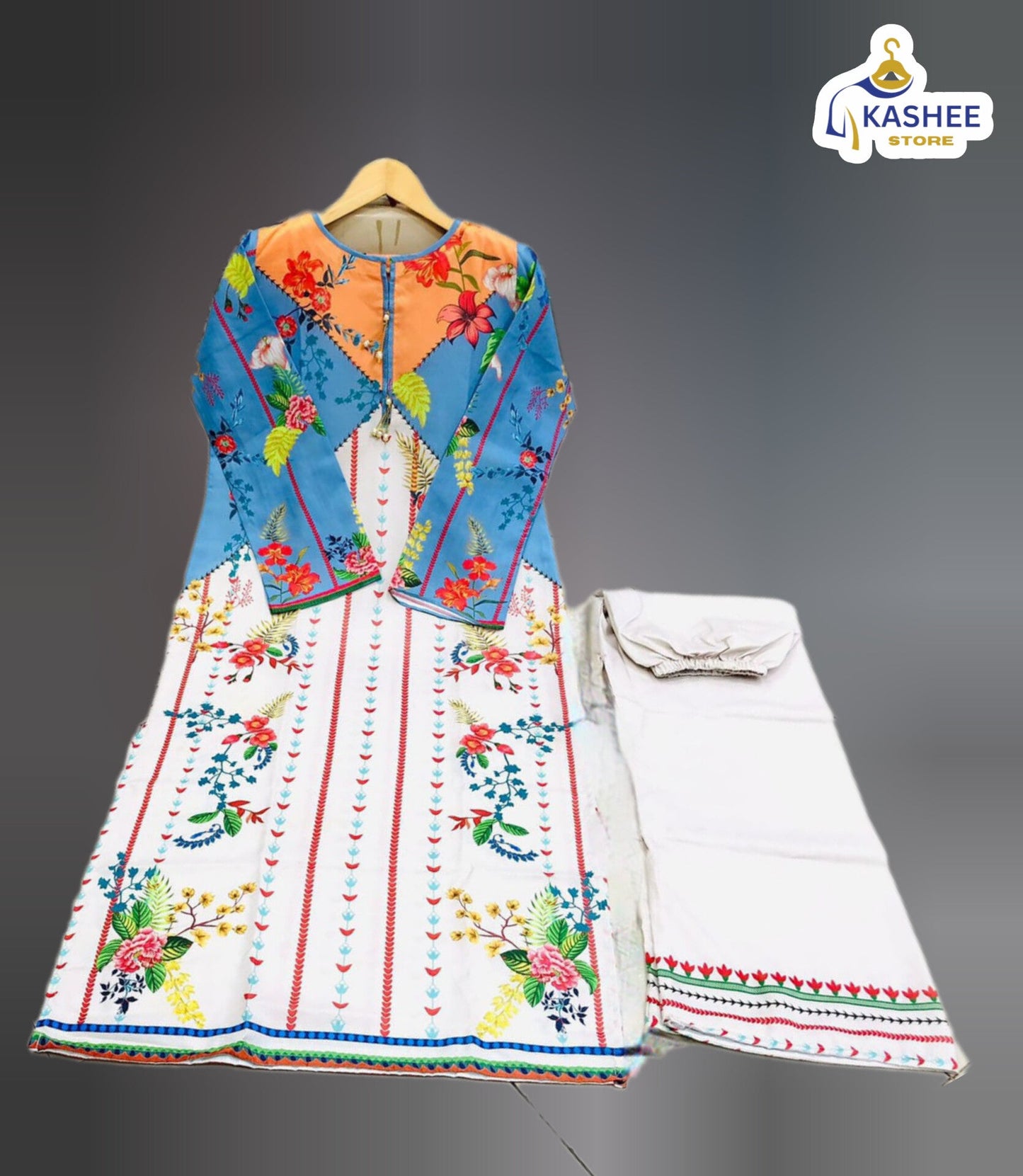 2Pc Swiss Lawn Outfit | Shirt & Bell Bottom Trouser