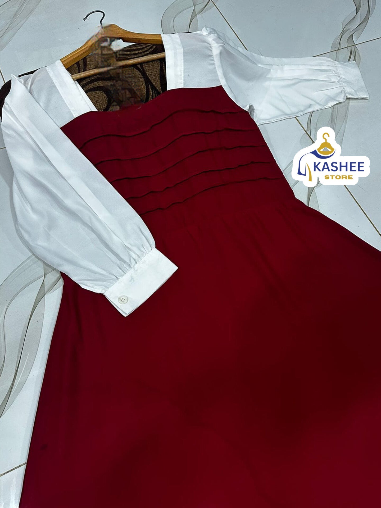 Front & Back Pleated Georgette Maxi with White Sleeves