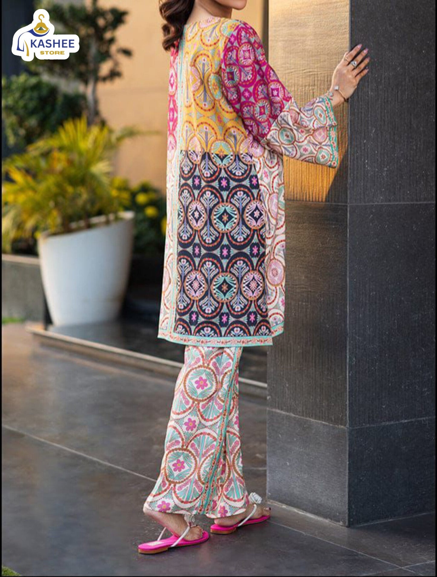 Multi-Colour Digital Print Shirt & Bell Bottom