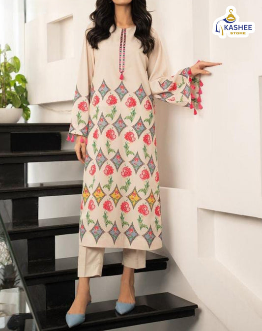 Women’s 2pc Swiss Lawn Suit – Long Digital Printed Shirt with Bell Bottom Trouser