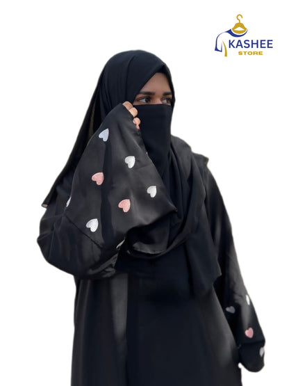 Embroidered Heart Abaya