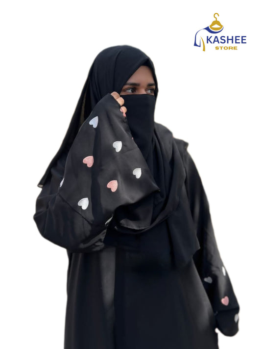 Embroidered Heart Abaya