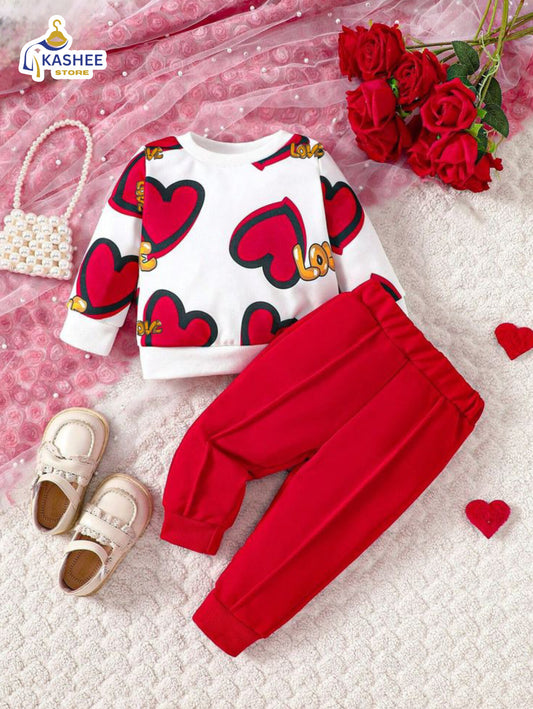 Love Heart Printed Winter Track Suit – Adorable Warmth for Kids