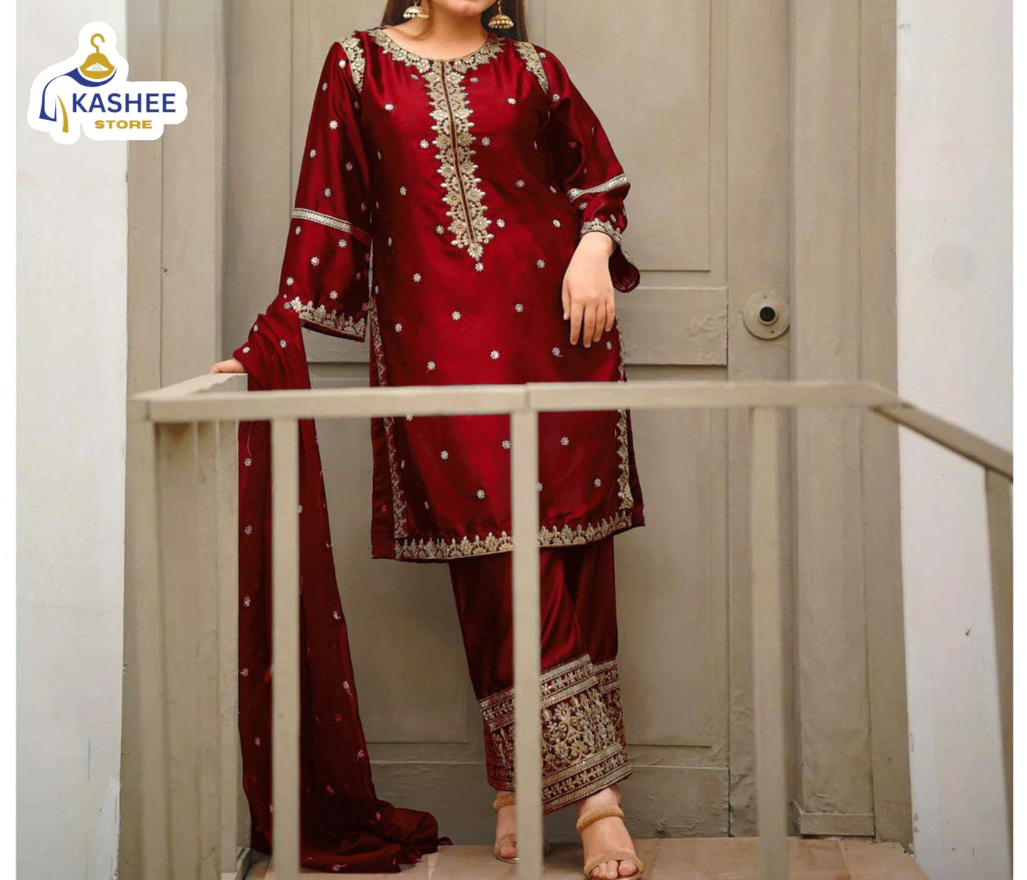 Shamose Silk 3Pc | Sequin Shirt, Trouser & Dupatta