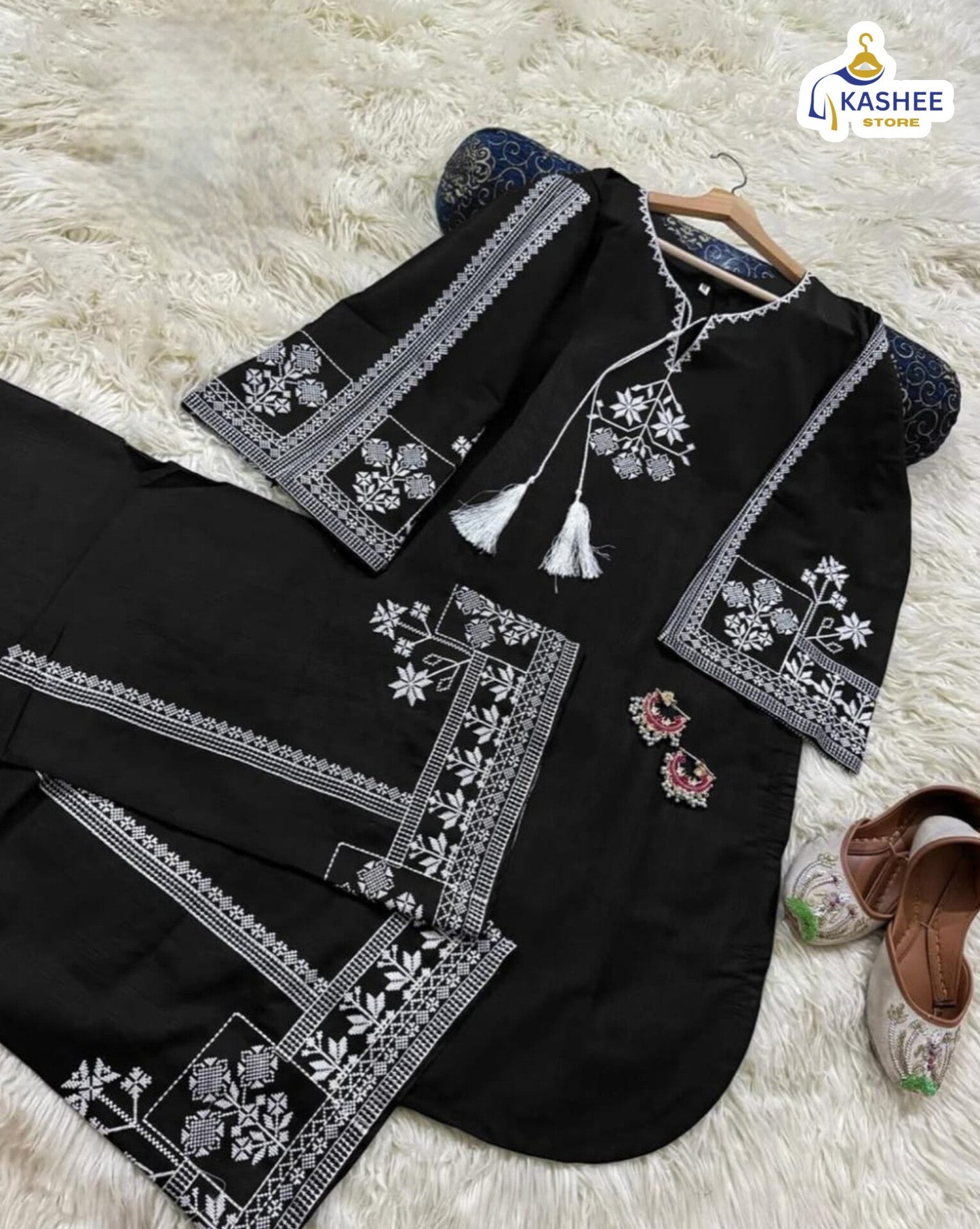 "2Pc Pure Bareeza Cotton Suit | Aari Embroidered Shirt with Flapper"