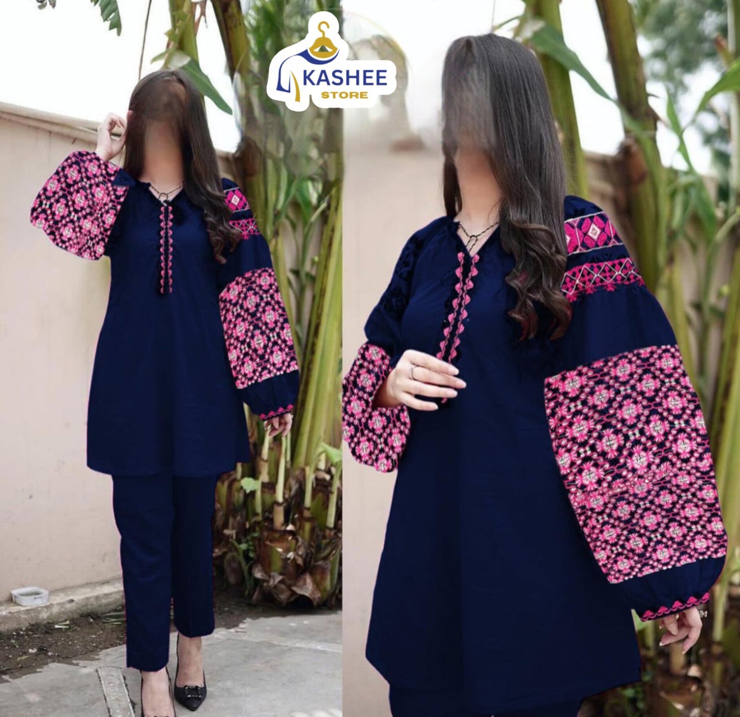 Airline Jabla Sleeve Embroidered 2Pc Linen Outfit"