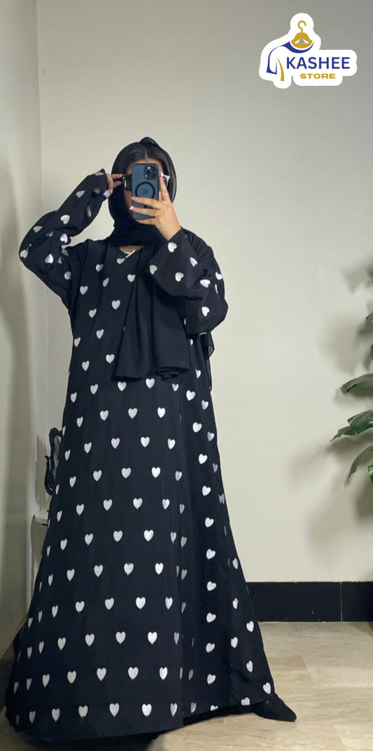 Embroidered Heart Maxi Abaya 🤍