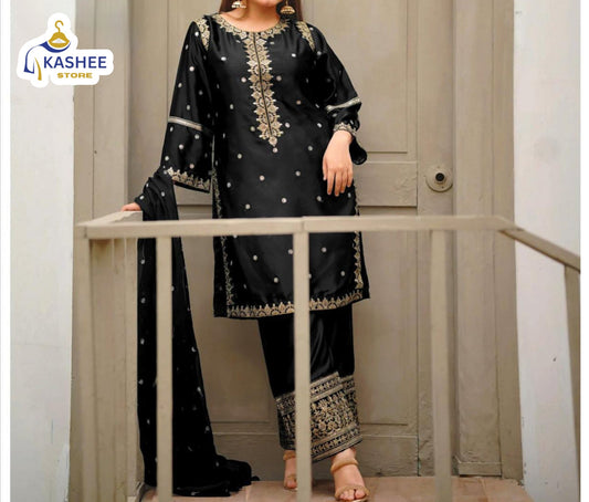 Shamose Silk 3Pc | Sequin Shirt, Trouser & Dupatta