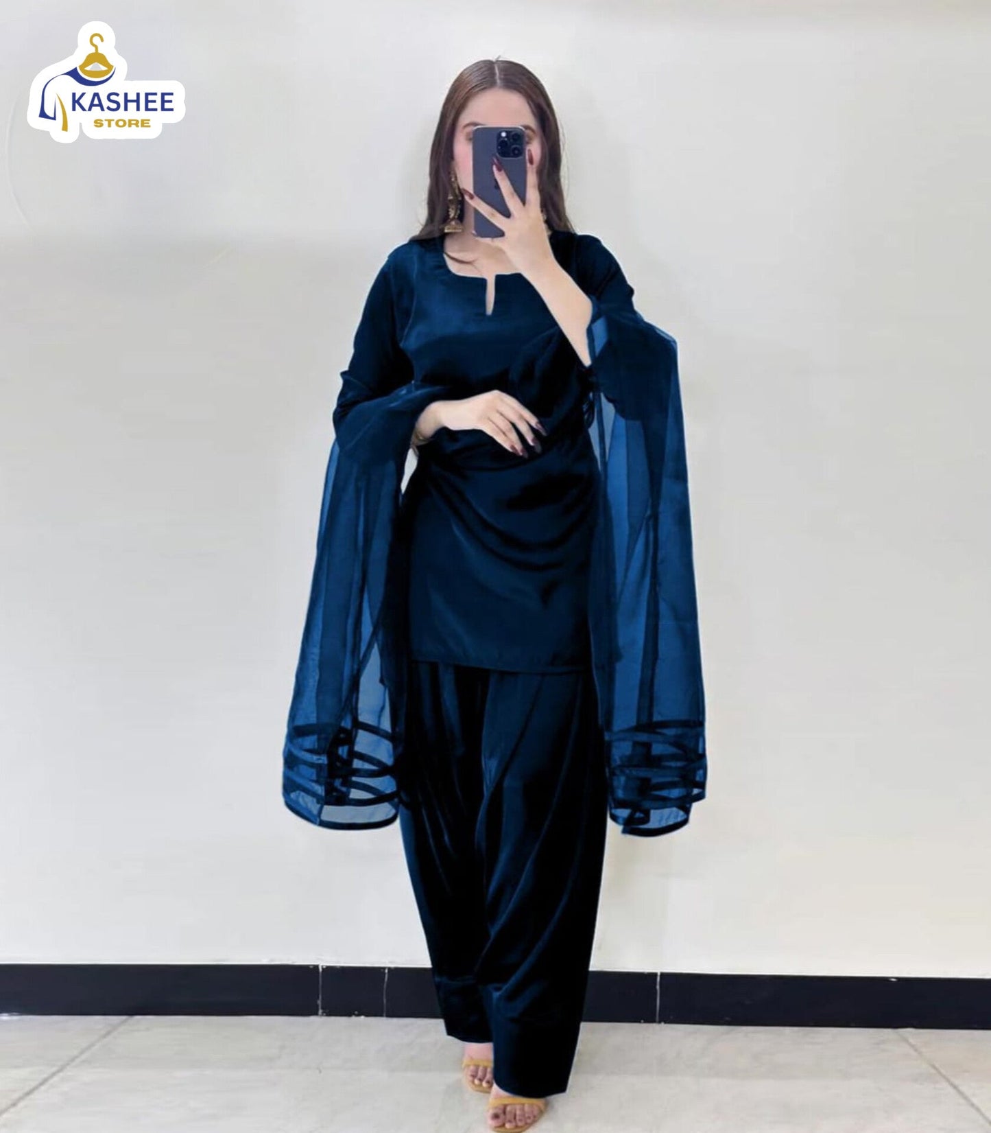 V-Neck Silk Farshi 3Pc