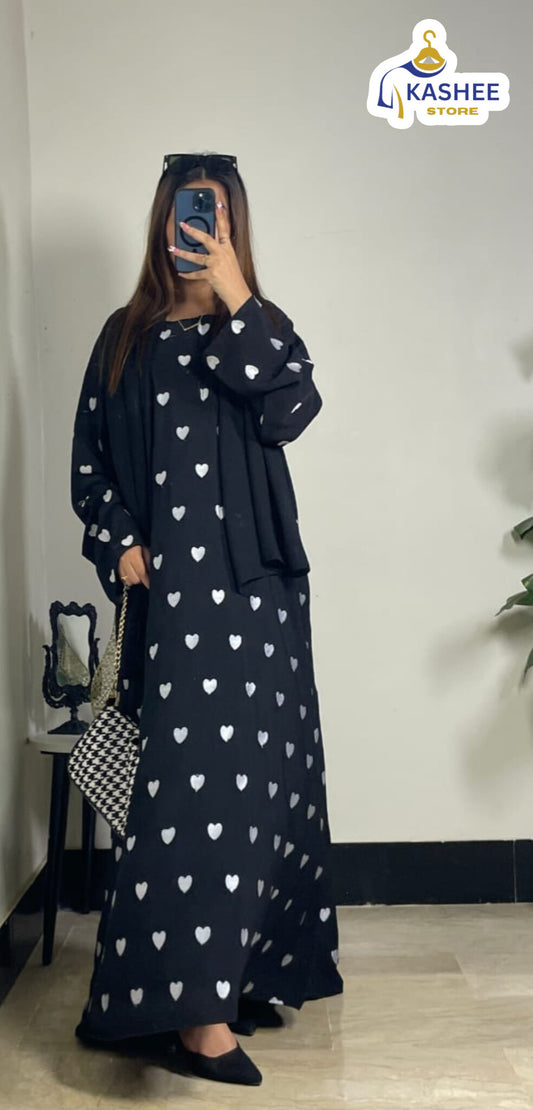 Embroidered Heart Maxi Abaya 🤍