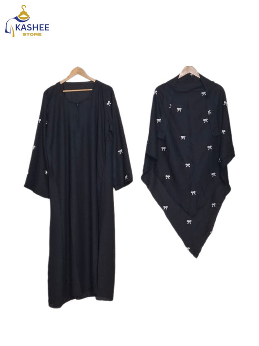 Bow Embroidered Khimar Abaya – Dual Georgette