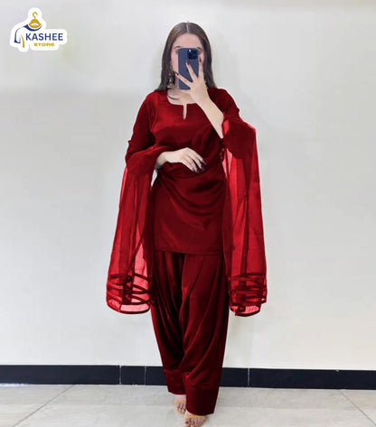V-Neck Silk Farshi 3Pc