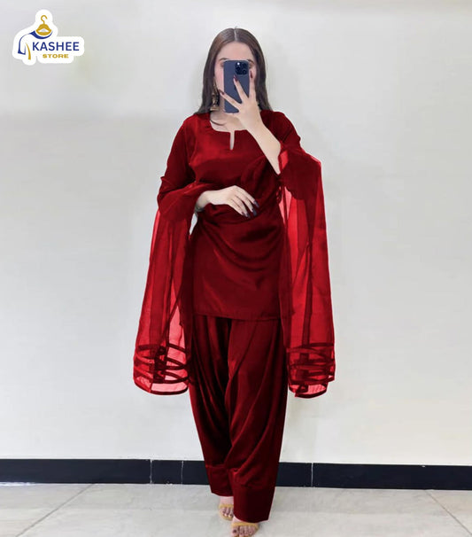 V-Neck Silk Farshi 3Pc