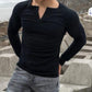 V-Collar Button Full Sleeve T-Shirt –