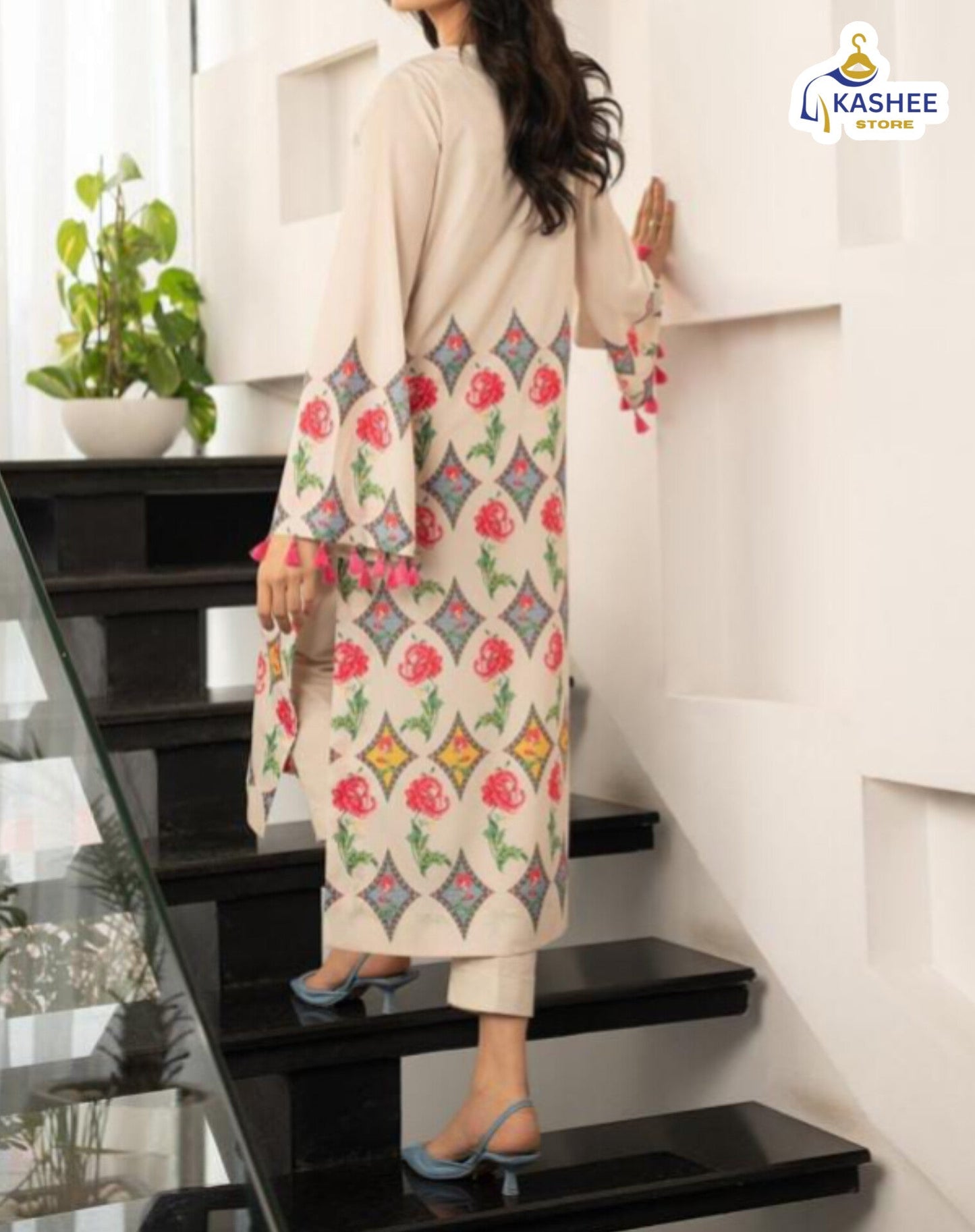 Women’s 2pc Swiss Lawn Suit – Long Digital Printed Shirt with Bell Bottom Trouser